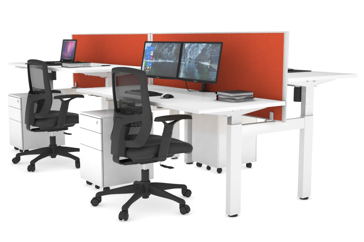Adjustable Height 4-Person H Bench Workstation - White Frame [1200L x 700W] for Office, Classroom, or Workshop Use