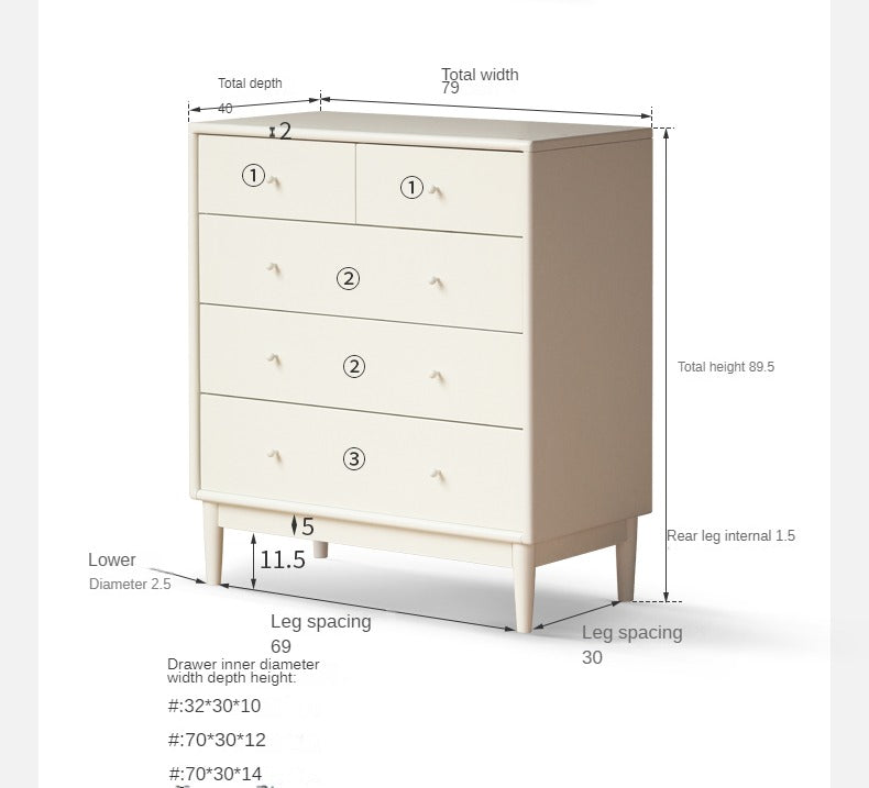 Solid Poplar Wood Chest of Drawers - Vintage Cream Storage Cabinet for Bedroom, Living Room & Office Organization