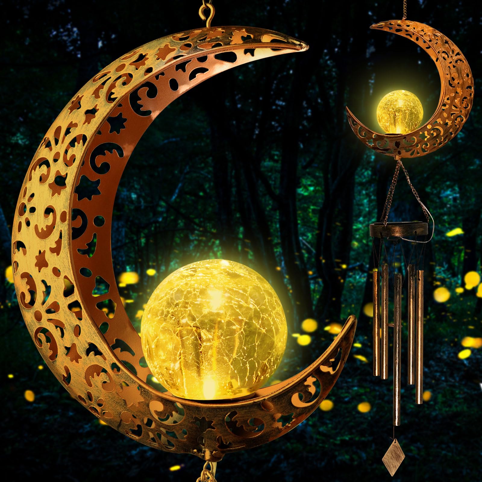Solar-Powered Moon Wind Chimes - Outdoor Decorative Lights for Garden, Patio, Yard & Porch | Perfect Gift for Women, Mom, Grandma Birthday | Romantic Nighttime Ambiance & Gardening Decor