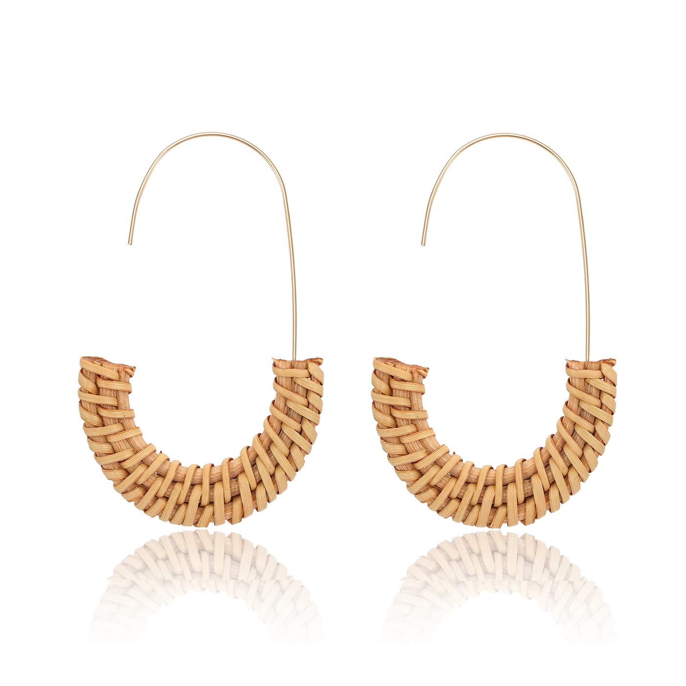 Handmade Rattan Hoop Earrings for Women - Lightweight Straw Wicker Braid Drop Dangle Earrings - Boho Fashion Jewelry for Summer, Beach, and Casual Wear