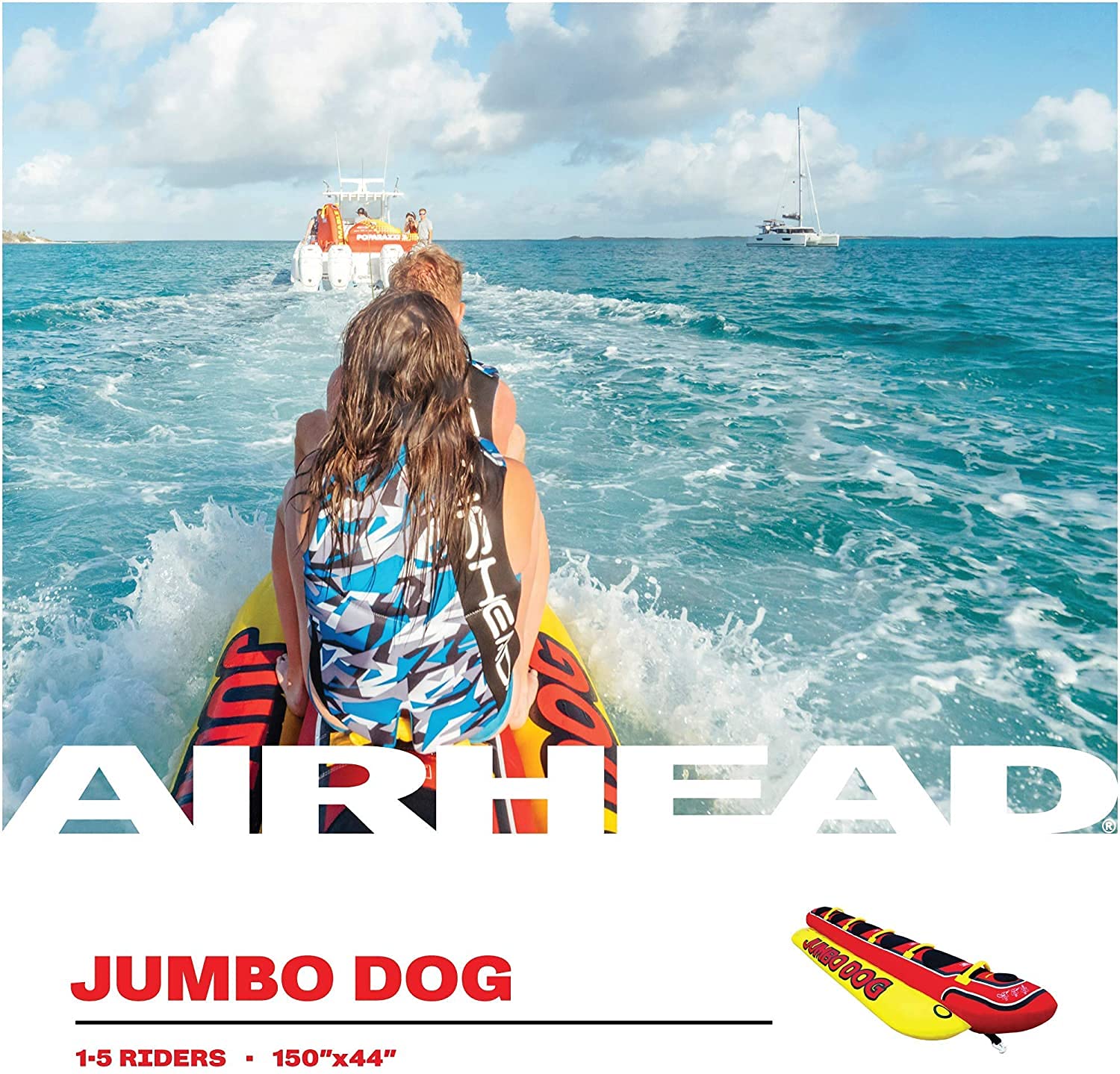 **Airhead Hot Dog Towable Tube for Boating & Water Sports - Durable Neoprene Seat Pads, Double-Stitched Nylon Cover, Boston Valve for Easy Inflation - Perfect for Lake, River & Beach Fun**