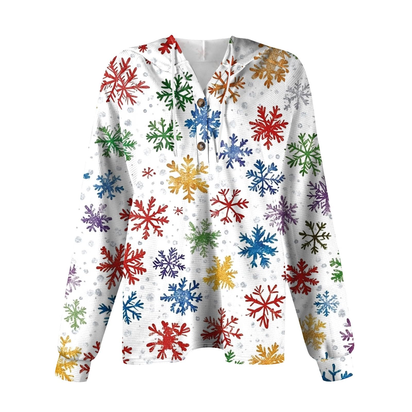Cozy Women's Christmas Waffle Knit Hoodie - Long Sleeve V-Neck Pullover Sweatshirt with Drawstring | Holiday Party, Family Gathering & Winter Outfit Essential