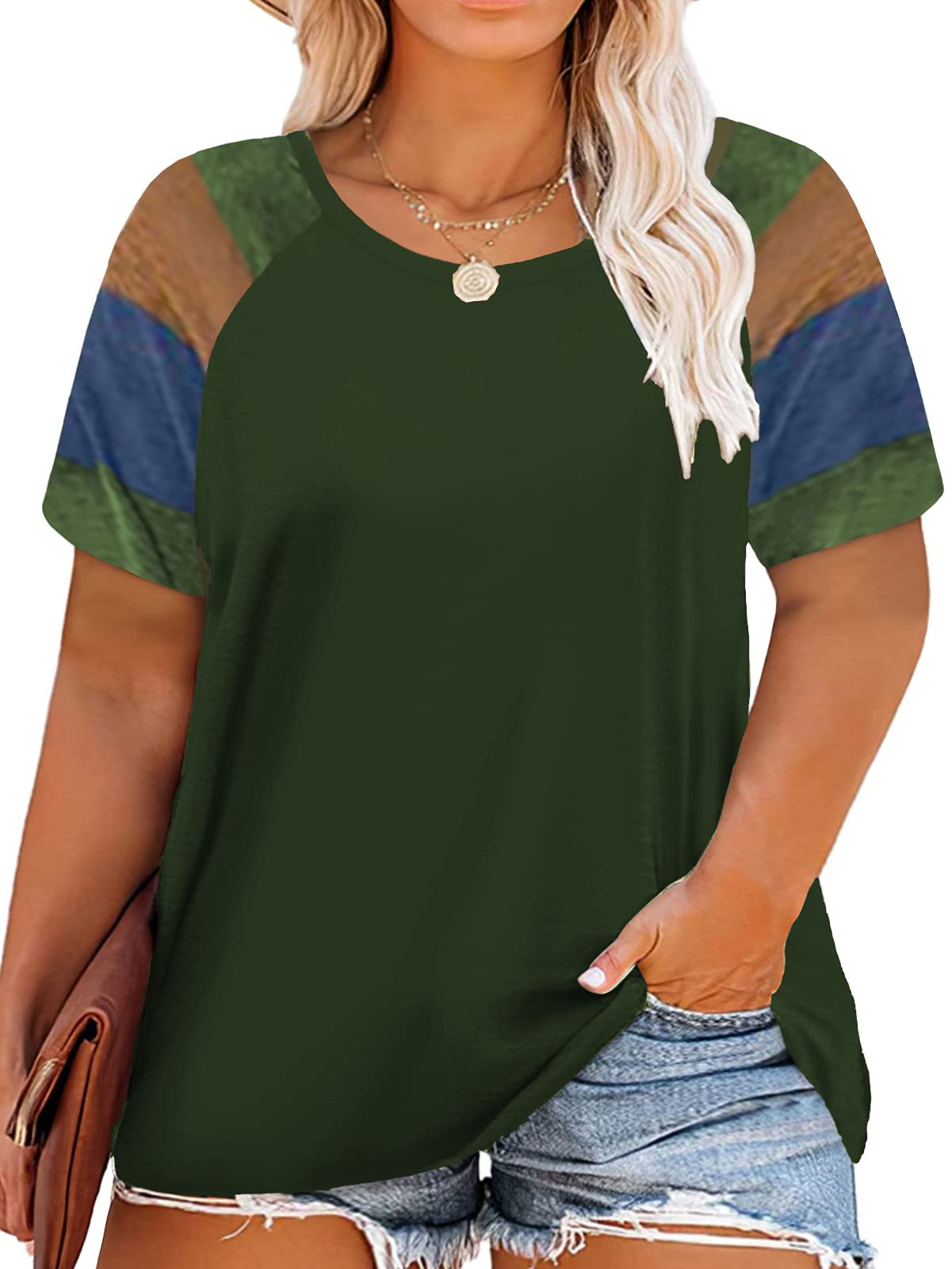 AURISSY Women's Plus Size V Neck Short Sleeve T-Shirts - Summer Casual Tops for Women, Perfect for Beach Outings, Shopping & Daily Wear