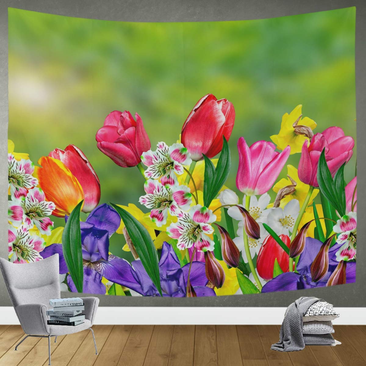 DOMIKING Floral Tapestry Wall Hanging - 90x60in Spring Daffodils & Tulips Wall Art Decor for Living Room, Bedroom, Dorm | Boho Home Decor, Photo Backdrop, Festival Decor