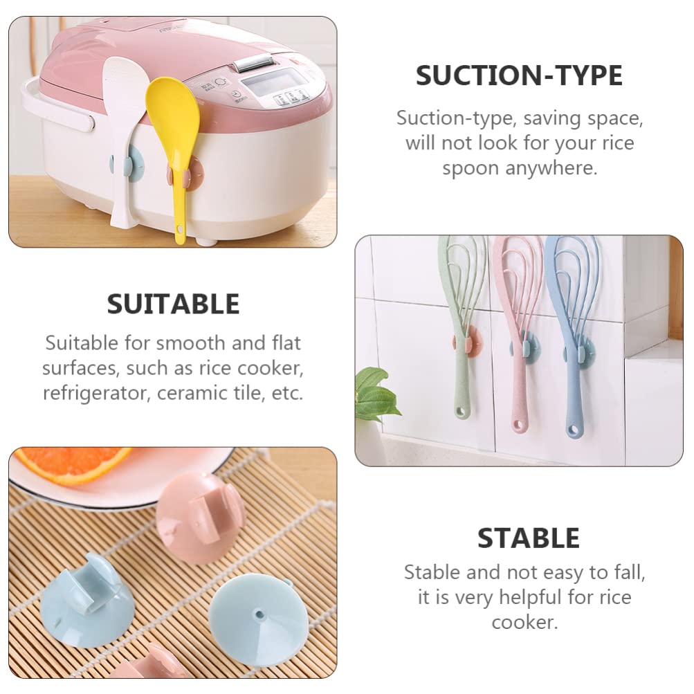 Hemoton 8-Piece Rice Paddle Holder Set with Suction Cups - Rice Scoop Stand, Sushi Spatula Rack & Kitchen Utensil Organizer for Rice Cooker, Potato Masher & Cooking Tools - Perfect for Asian Cuisine & Meal Prep
