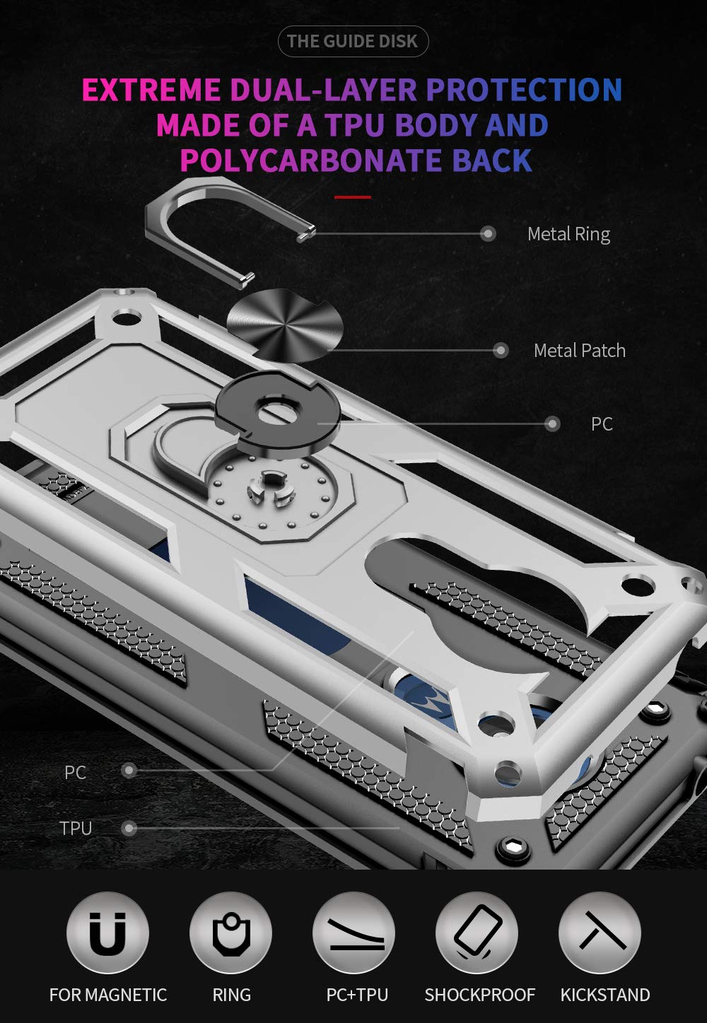 360° Rotating Ring Holder Kickstand Case for Motorola Moto G7/G7 Plus (T1962-1/T1962-4/T1962-5/T1962-6/XT1965-2/XT1965-3) - Blue - Perfect for Hands-Free Viewing, Gaming & Daily Protection