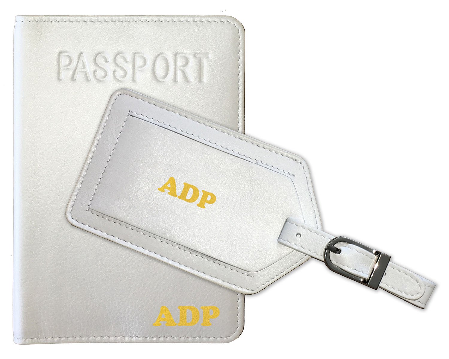 Personalized Monogrammed White Leather RFID Passport Cover Holder with Luggage Tag - Travel Essentials for Women & Men - Perfect for International Trips, Business Travel & Vacation Accessories