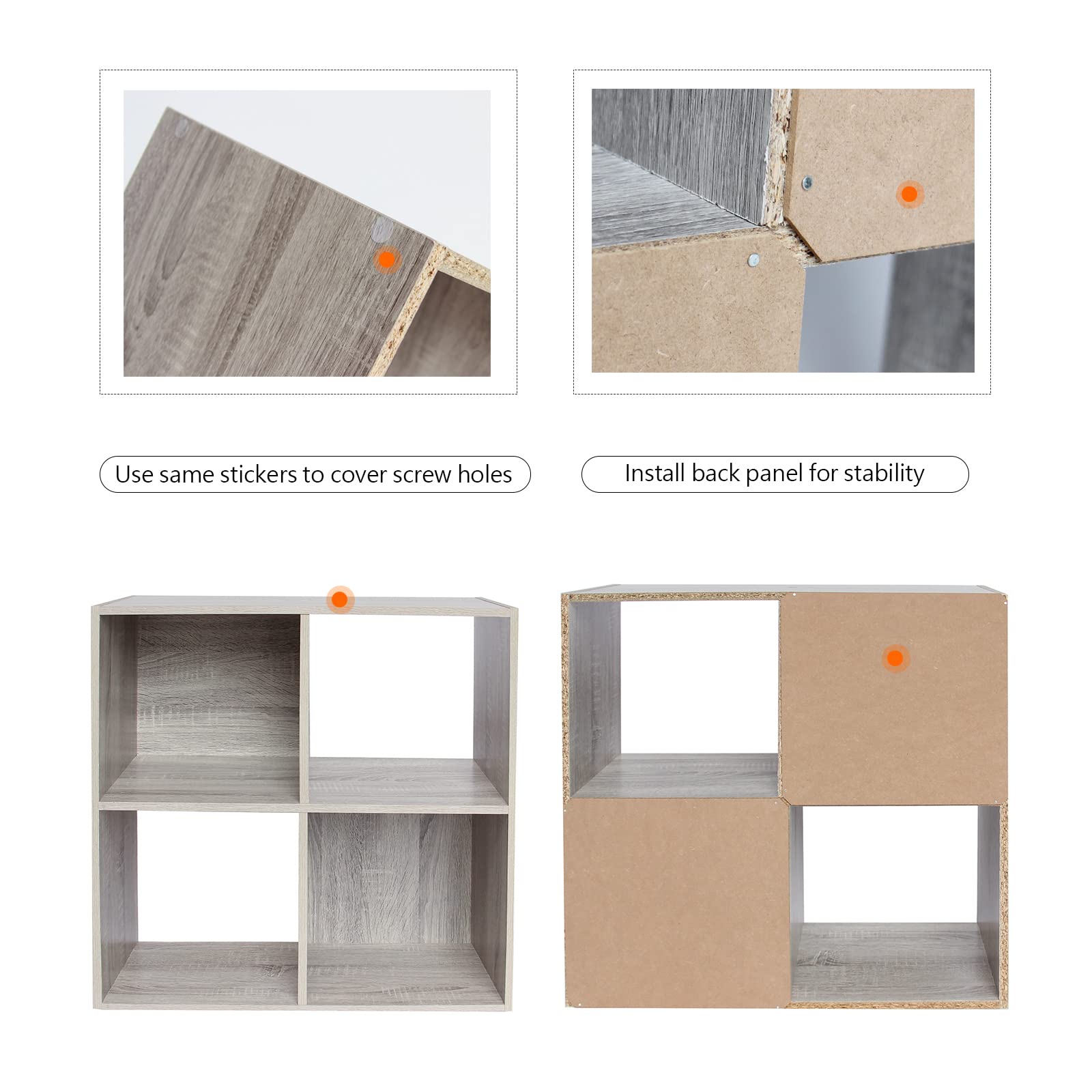 PACHIRA 4-Cube Wooden Storage Organizer - Bookshelf, Closet Cabinet & Shelf Unit for Living Room, Bedroom, Study - Oak Grey | Space-Saving Home & Office Storage Solution
