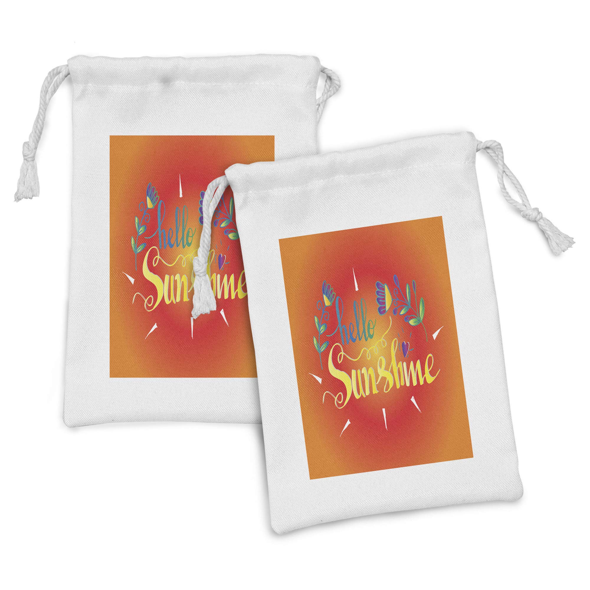 Ambesonne Hello Sunshine Fabric Pouch Set of 2 - Colorful Drawstring Bags with Floral Design for Toiletries, Makeup, Travel Essentials & Party Favors (9