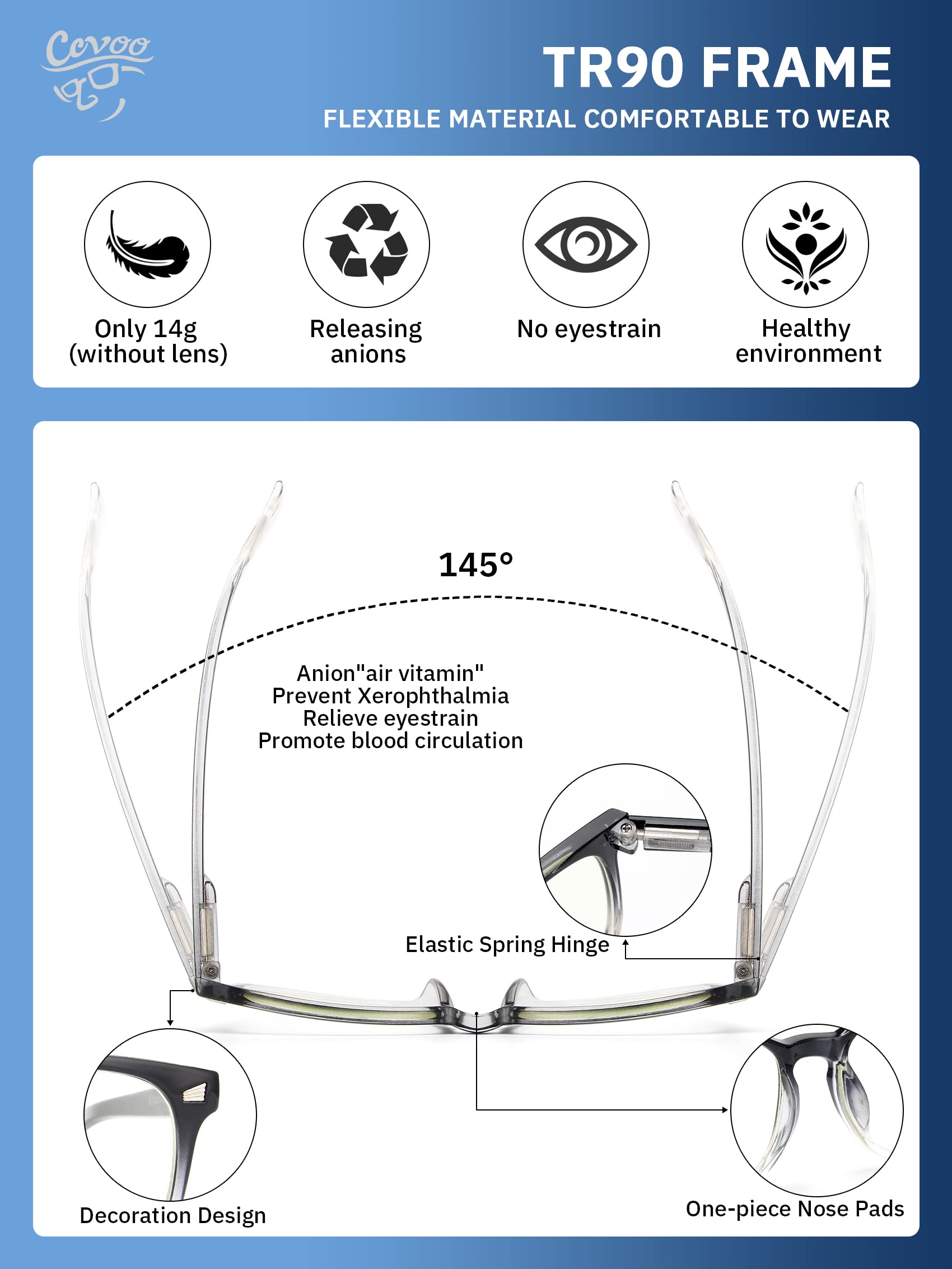 CCVOO Blue Light Blocking Reading Glasses for Women & Men - Anti Glare Computer Eyewear with Stylish Frames - Perfect for Office Work, Screen Time & Reading Books