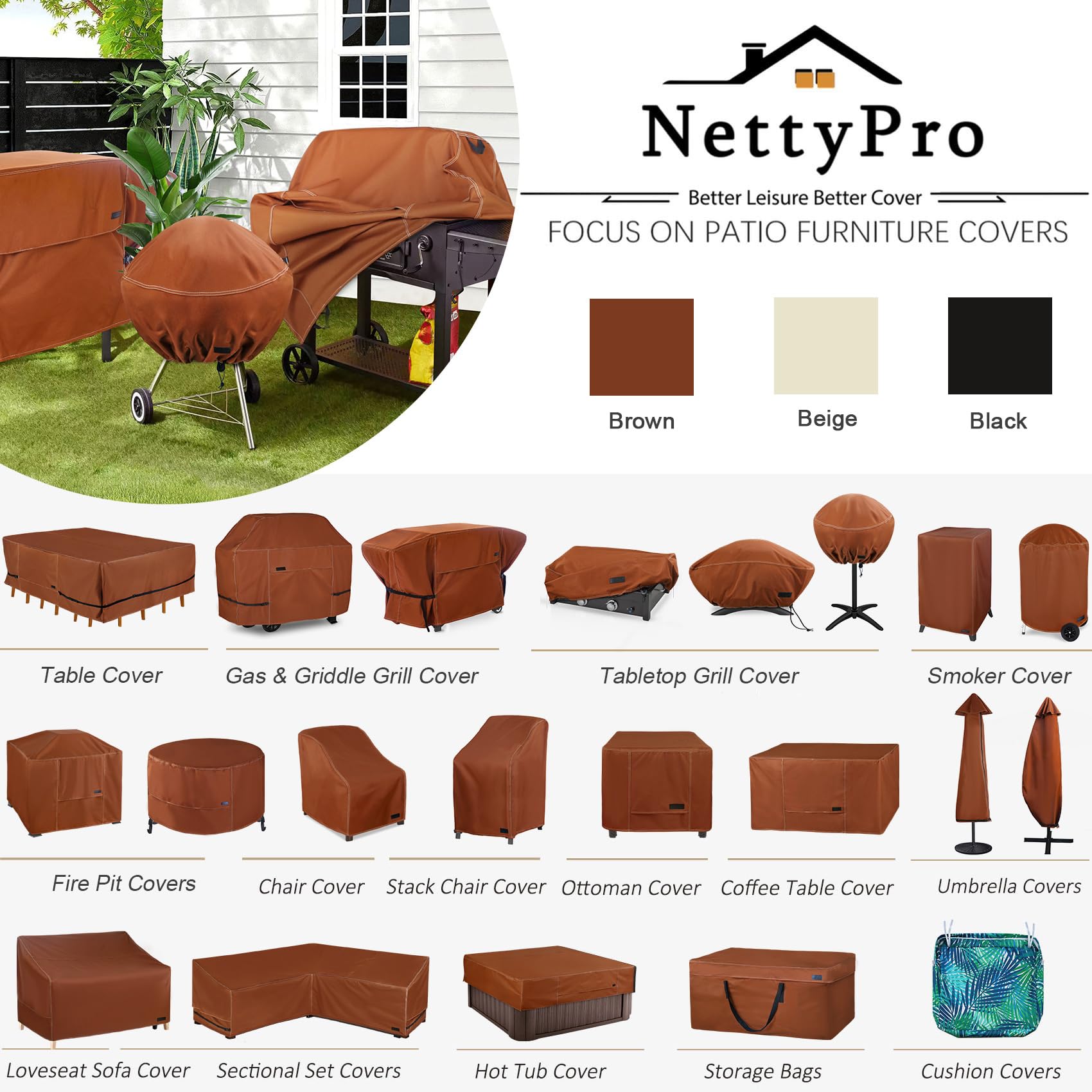 NettyPro 40 Inch Waterproof Electric Smoker Cover - Heavy Duty Outdoor Protection for Masterbuilt Electric Smokers & Square Vertical Grill Smokers (Brown) | Perfect for Backyard BBQs, Camping & Outdoor Cooking