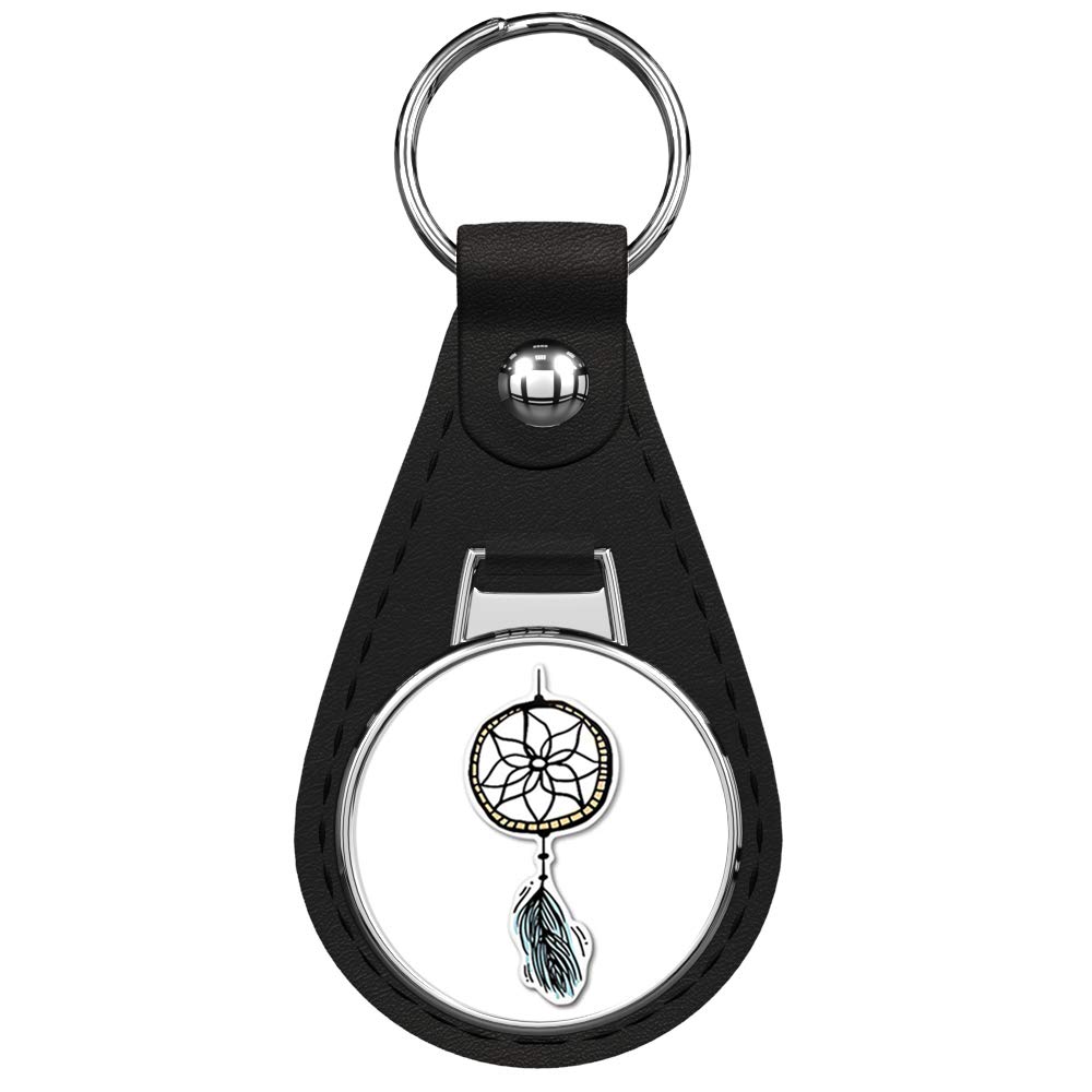 Black Leather Dreamcatcher Keychain with Silver Keyring - Boho Style Car Accessory, House Keys Organizer, Gift for Women & Men - Perfect for Home Decor, Car Keys, Purse Charm & Handbag Accessory