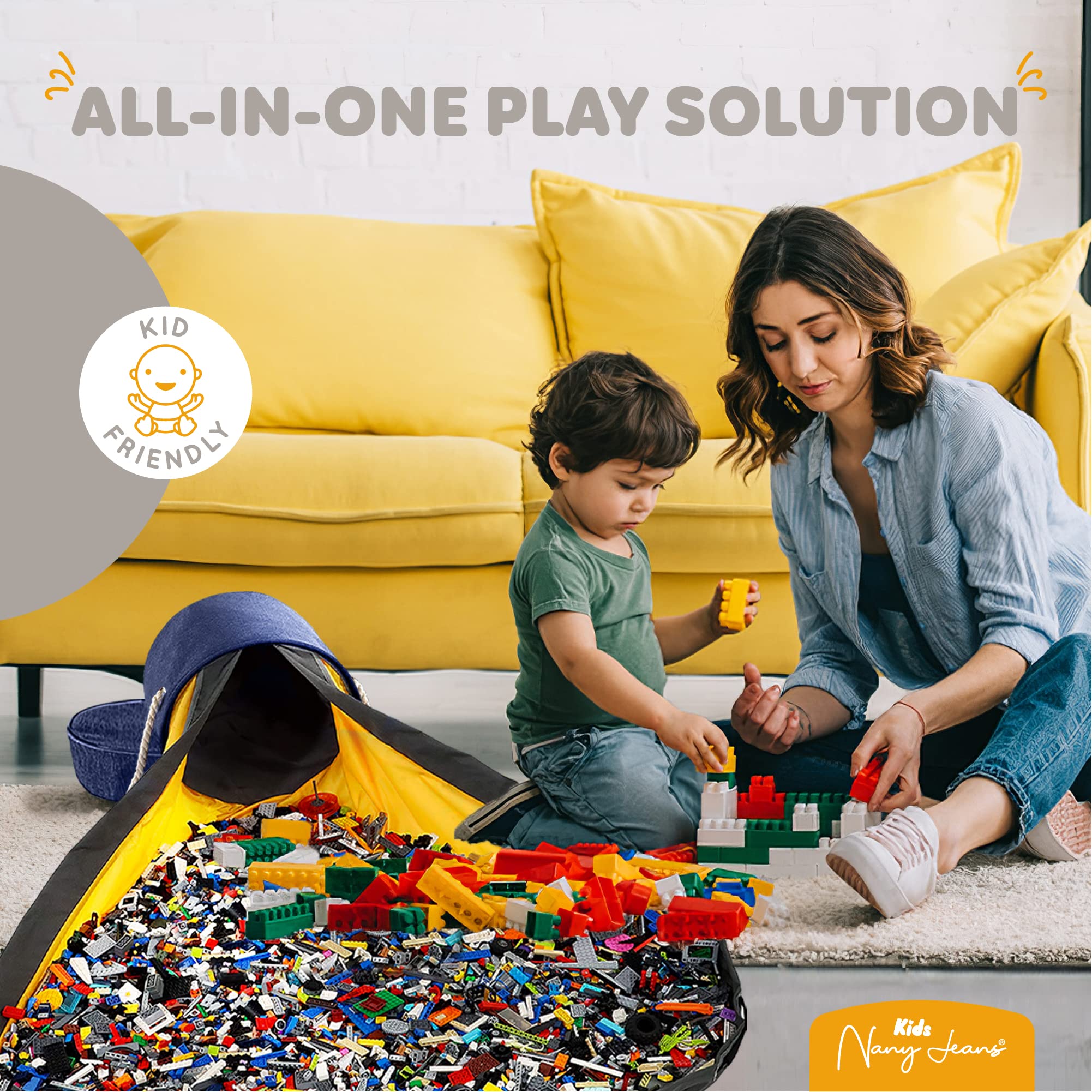 Collapsible XXL Toy Storage Organizer & Play Mat for Kids - Large Toy Bag Container for Building Bricks & Blocks - Portable Toy Chest with Drawstring Closure - Perfect for Playroom, Bedroom & Travel Organization (Grey)