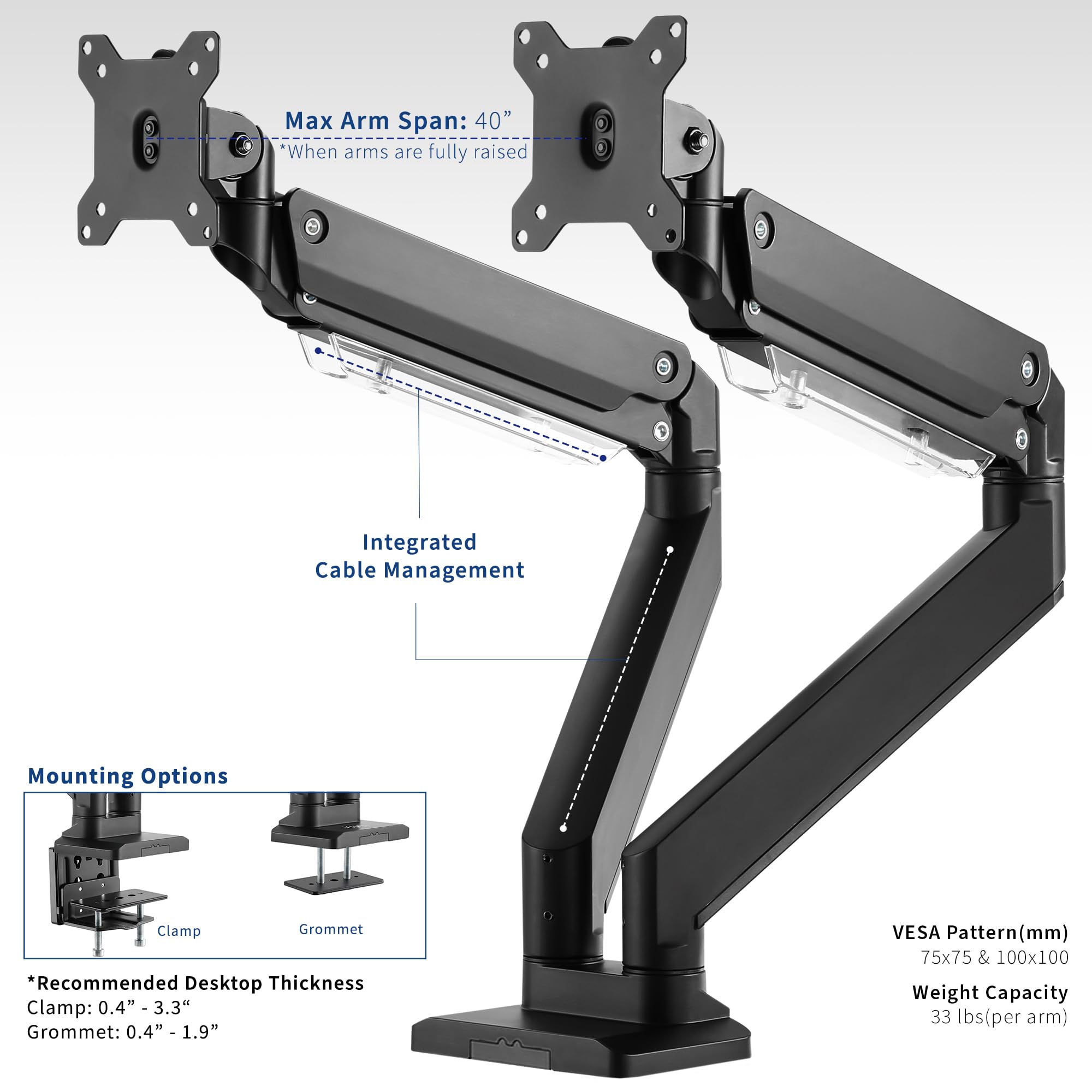 Premium Aluminum Heavy Duty Dual Monitor Stand for 2 Ultrawide Screens up to 38