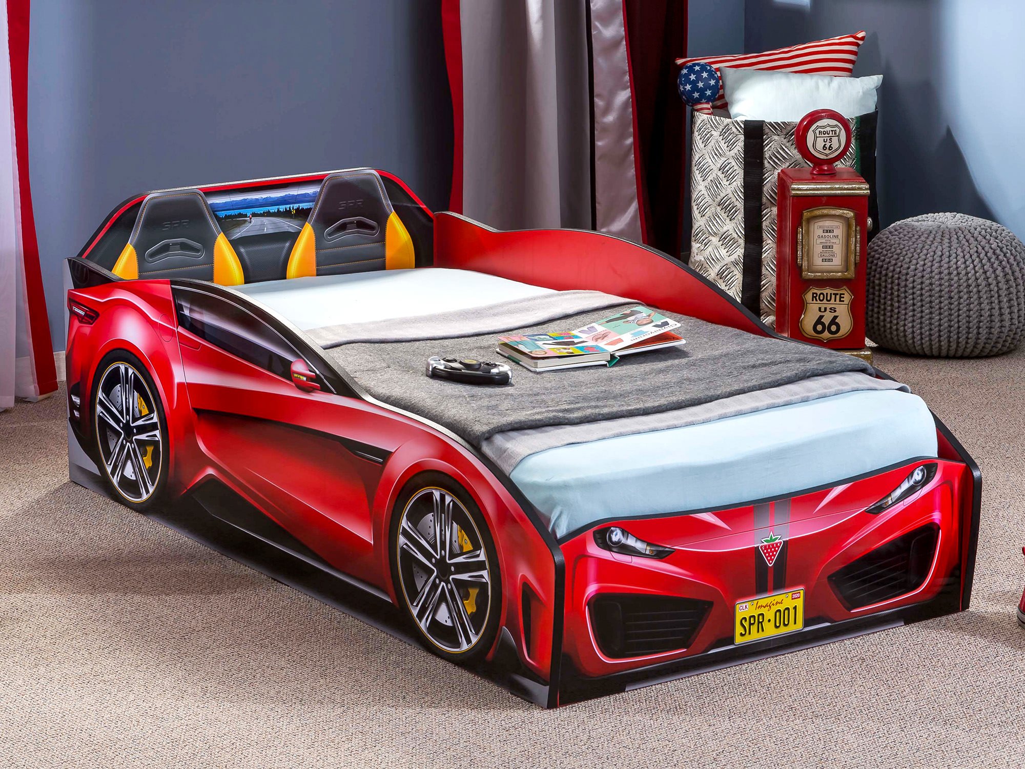 Spyder Race Car Toddler Bed Frame - Red Sports Car Design Kids Bed for Boys & Girls | Perfect for Themed Bedrooms & Playrooms