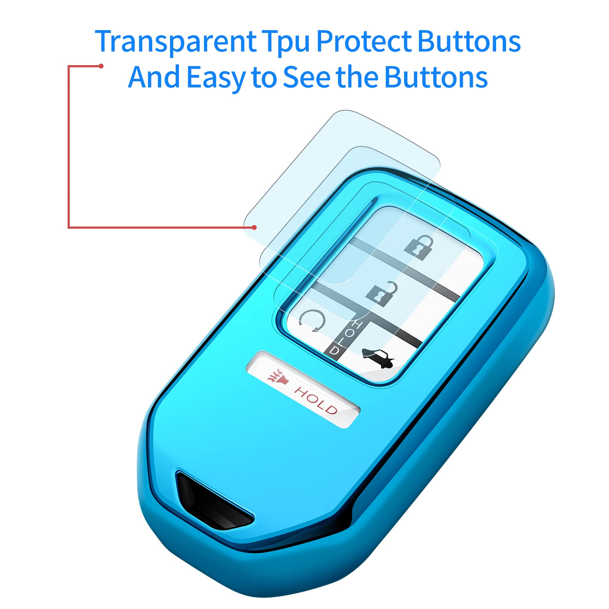 Premium Soft TPU Honda Key Fob Cover - Full Protection Key Shell Case Compatible with Civic, Accord, Pilot, CR-V, Insight EX/EX-L/Touring - Durable Remote Key Accessories (Blue) - Perfect for Daily Use & Car Protection