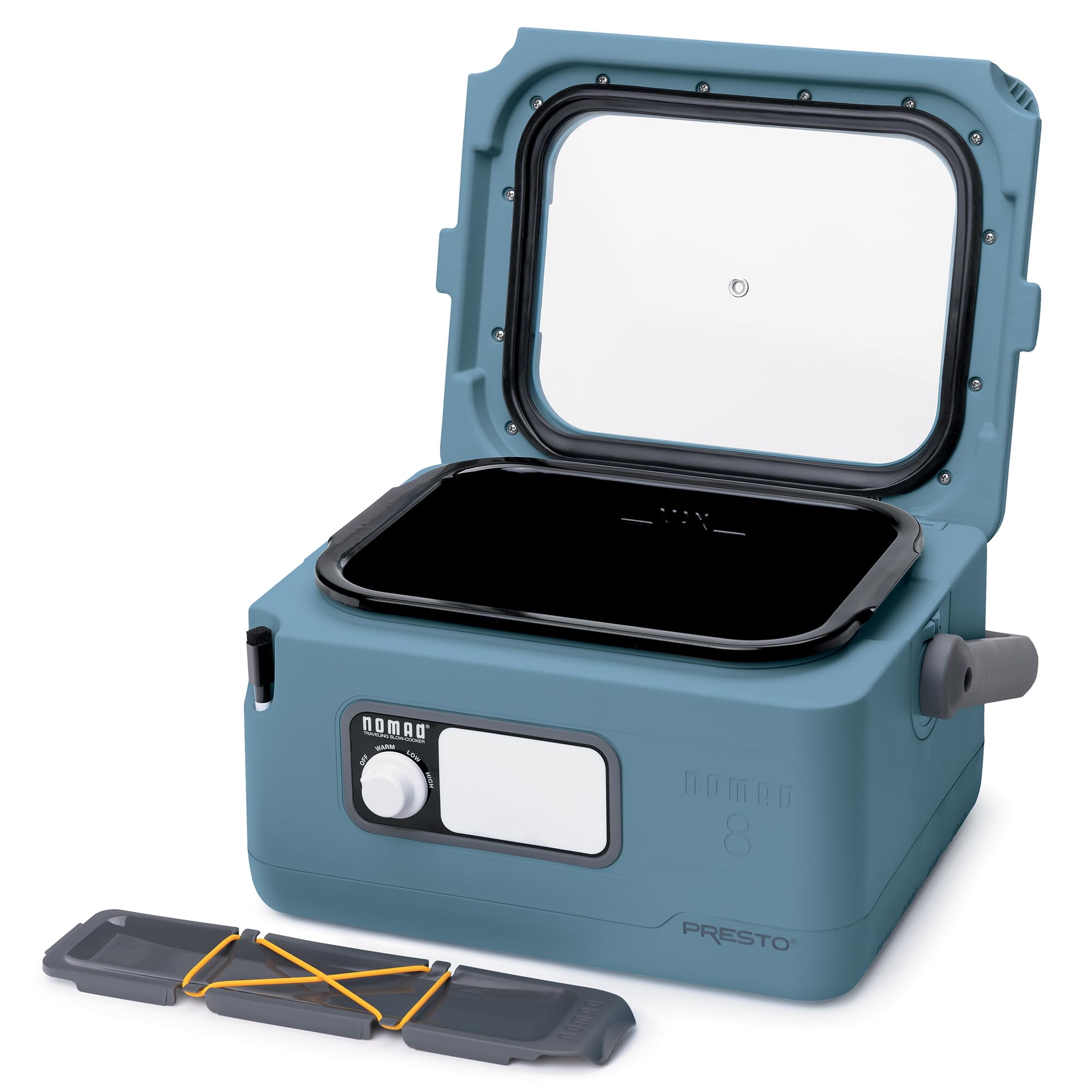 Presto 06017 8-Quart Nomad Traveling Slow Cooker - Portable Blue Slow Cooker for Camping, Road Trips & Family Gatherings | Easy-to-Carry Design with Secure Lid Lock