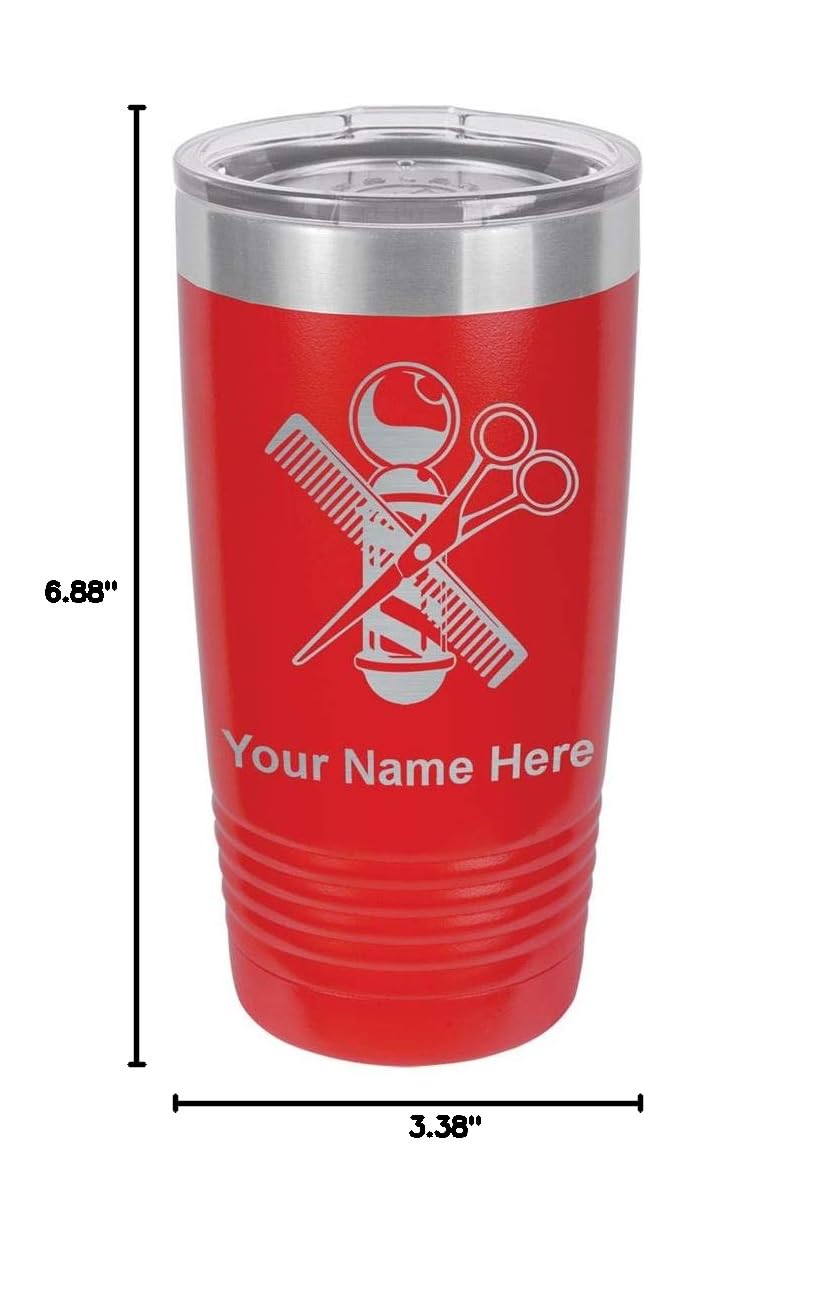 LaserGram 20oz Vacuum Insulated Stainless Steel Tumbler Mug - Custom Barber Shop Pole Design with Free Personalization (Red) - Perfect for Coffee, Tea & Cold Drinks at Work, Gym or Outdoor Activities