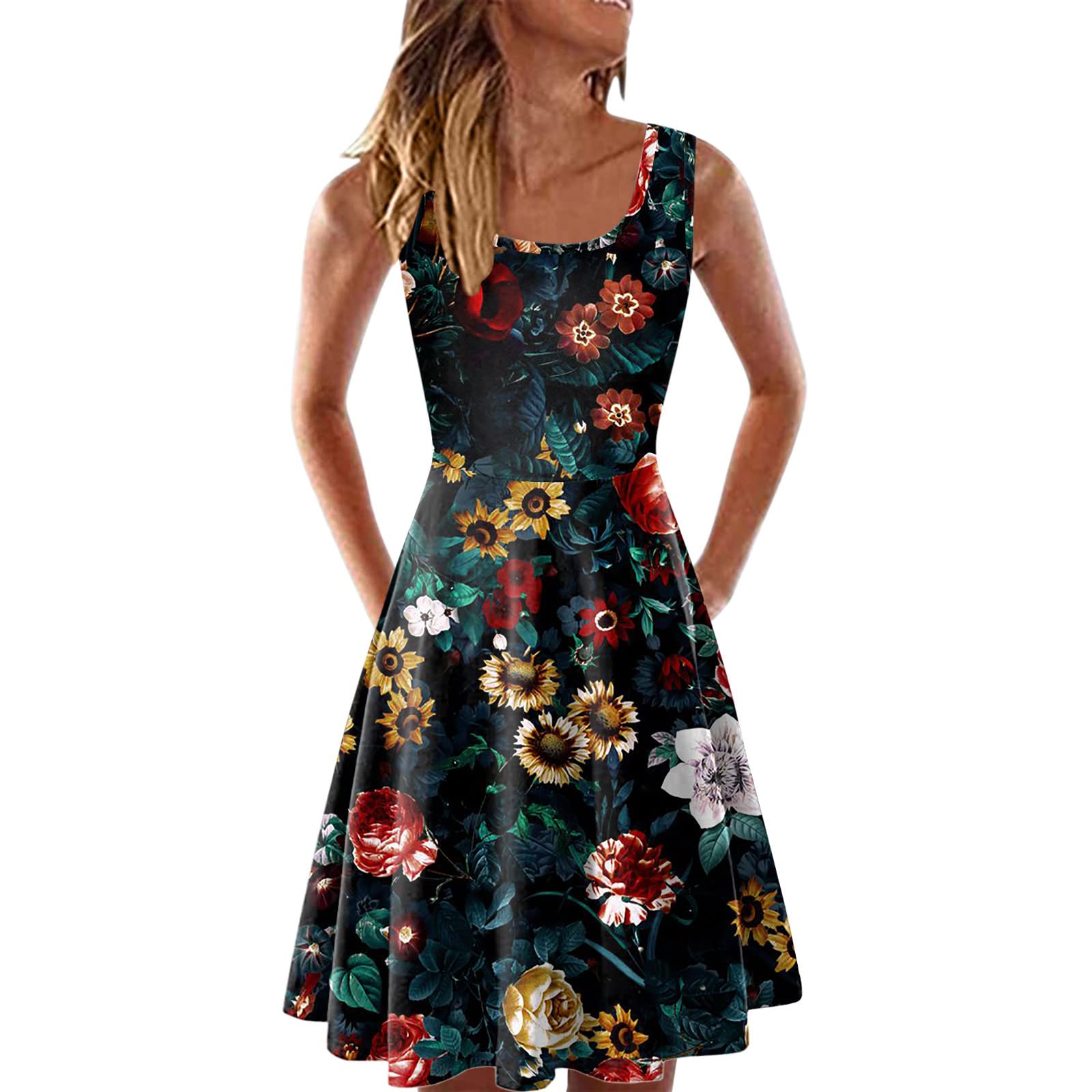 Women's Striped Print Summer Beach Dress - Cute Sleeveless Swing Sundress Cover Up for Teen Girls | Perfect for Pool Parties, Vacations & Casual Outings