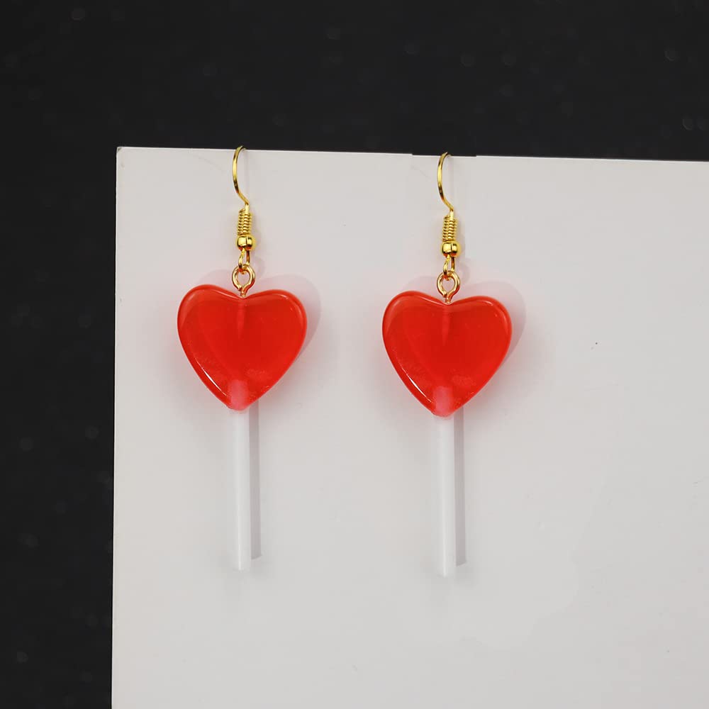 Cute Heart Lollipop Earrings for Women - Resin Candy Dangle Earrings 80s 90s Retro Style - Perfect Valentine's Day Gift for Her, Birthday Present, Party Accessories & Everyday Wear