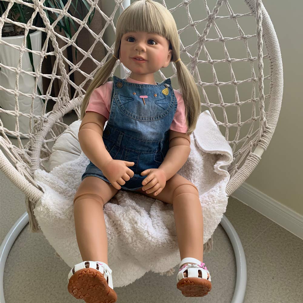 34 Inch Realistic Reborn Baby Doll - Lifelike Full Body Hard Vinyl Toddler Girl with Long Hair | 3 Year Old Dress Model | High Quality Collectible (No Girl Parts) | Perfect for Nursery Decor, Photography Props, and Gift Giving