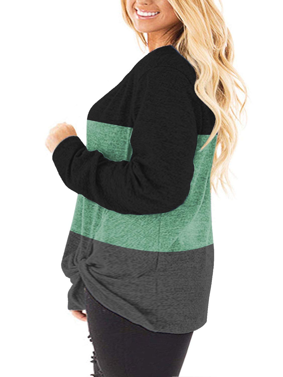 DOLNINE Women's Plus Size Knotted Long Sleeve T-Shirt - Loose Casual Blouse for Everyday Wear, Work & Date Night Outfits