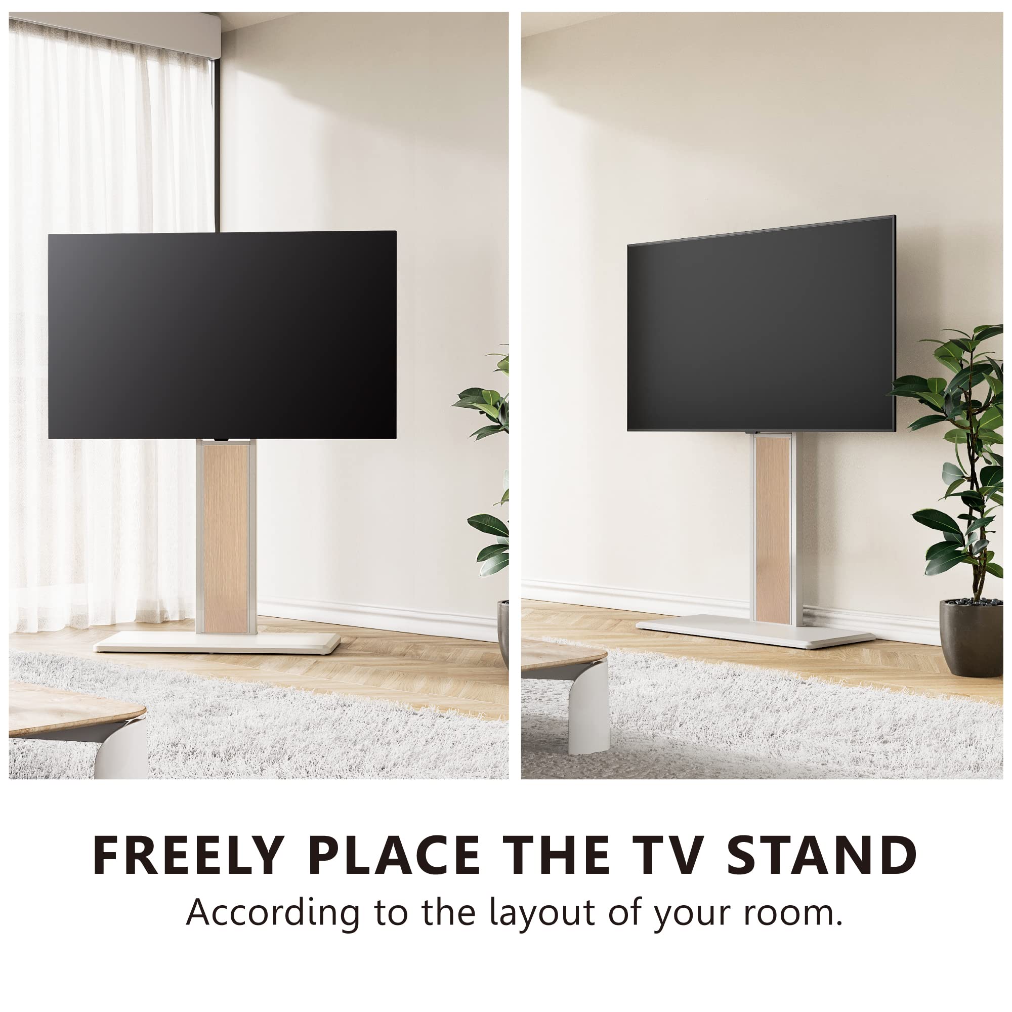FITUEYES Swivel TV Stand for 32-75 Inch Flat Screens - Solid Wood Base, Height Adjustable TV Mount Bracket (Max VESA 600x400mm, Holds 88 lbs) - Perfect for Living Room, Bedroom & Home Theater Entertainment