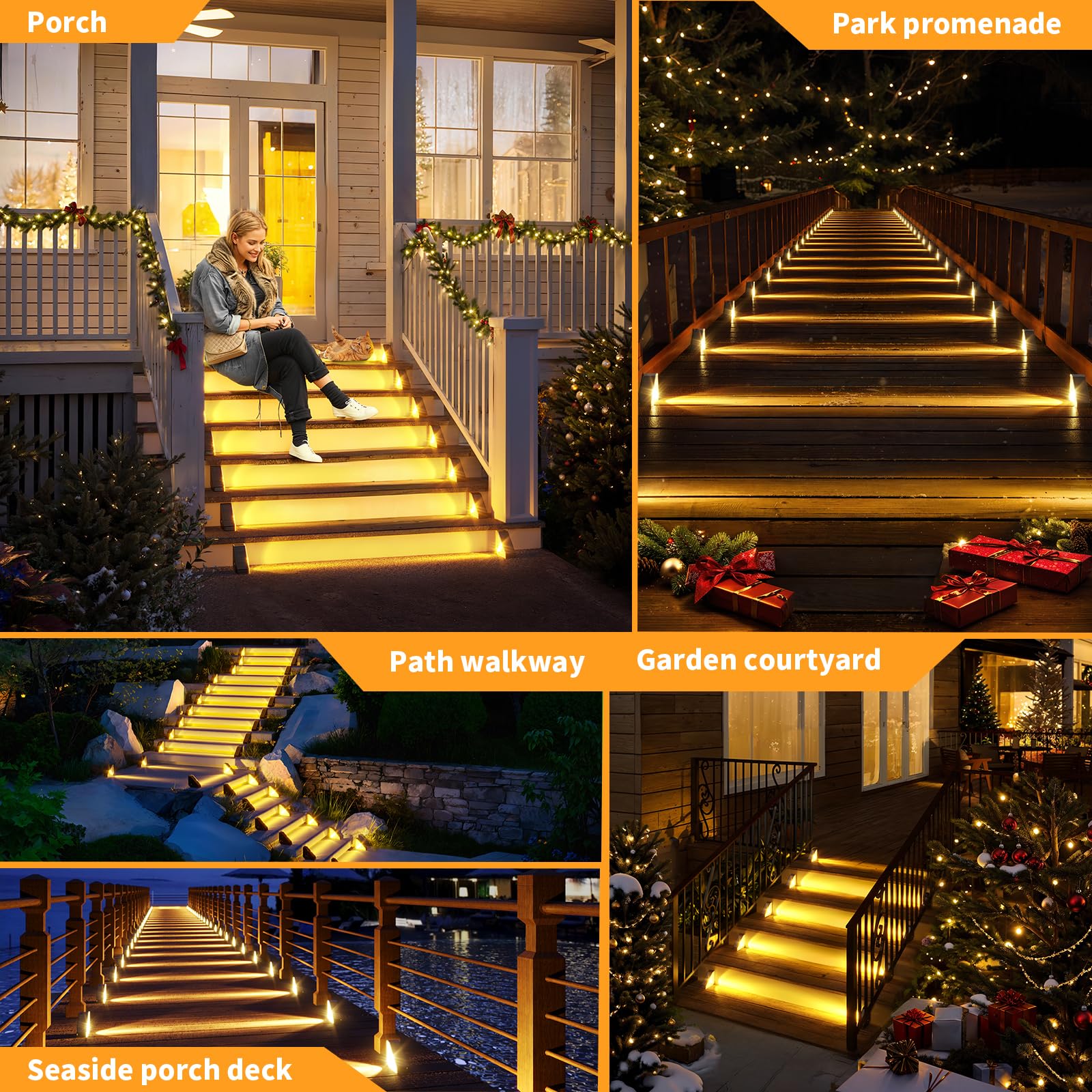 KINKAI 12 Pack Solar Step Lights Outdoor - Waterproof Triangle Solar Stair Lights for Deck, Garden, Front Door, Porch (Warm White) | Perfect for Pathway, Patio, Yard & Staircase Lighting at Night