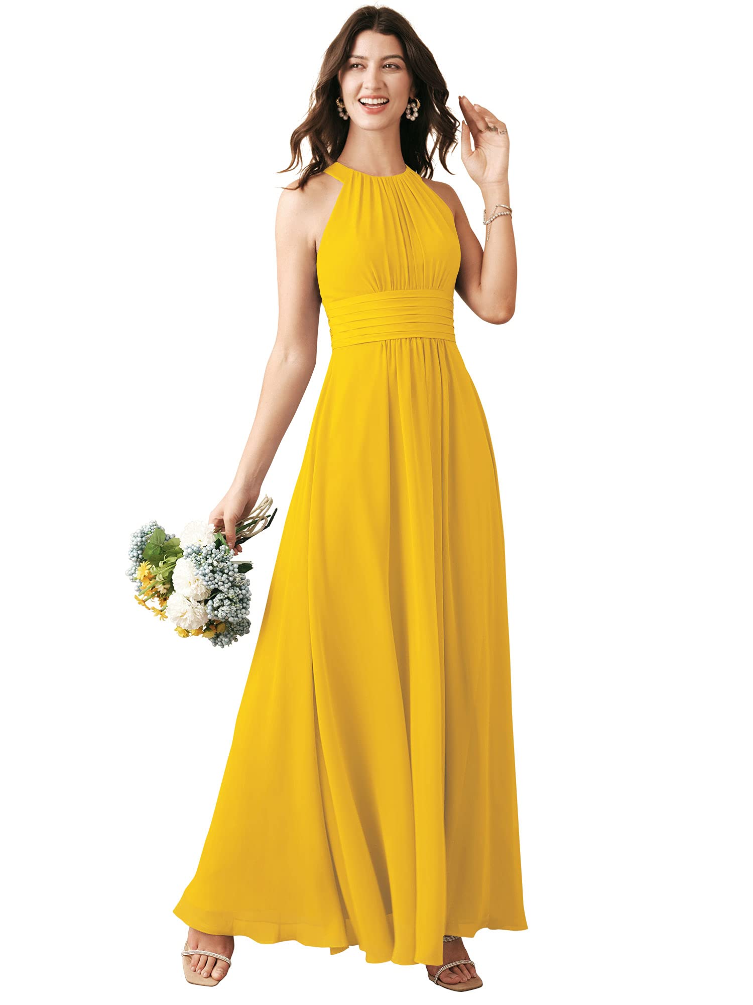 ALICEPUB Women's Halter Chiffon Bridesmaid Dress - Long Formal Evening Gown for Weddings, Prom & Special Occasions | Elegant Party Dress for Bridal Shower, Cocktail Party & Black Tie Events