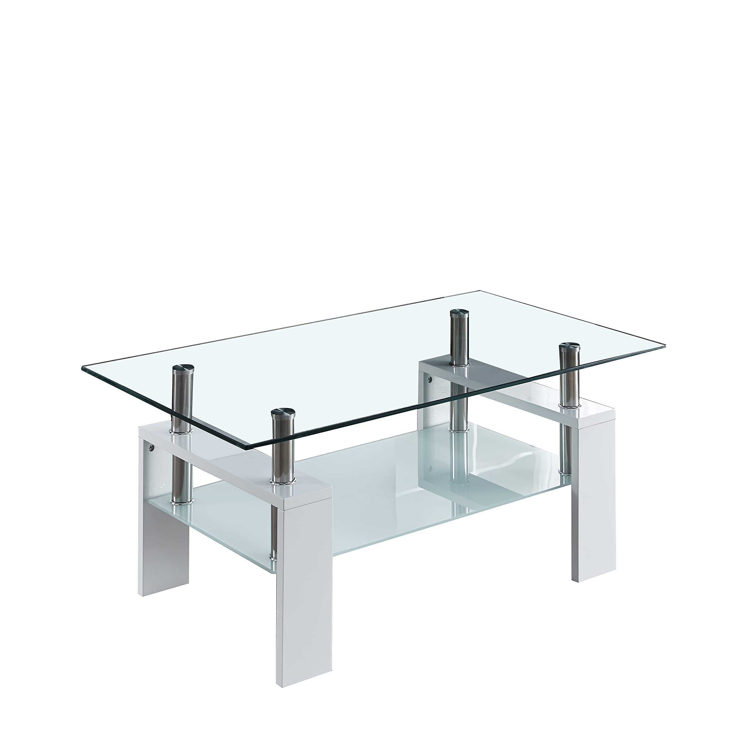 Tempered Glass Coffee Table with Stainless Steel Legs - 37