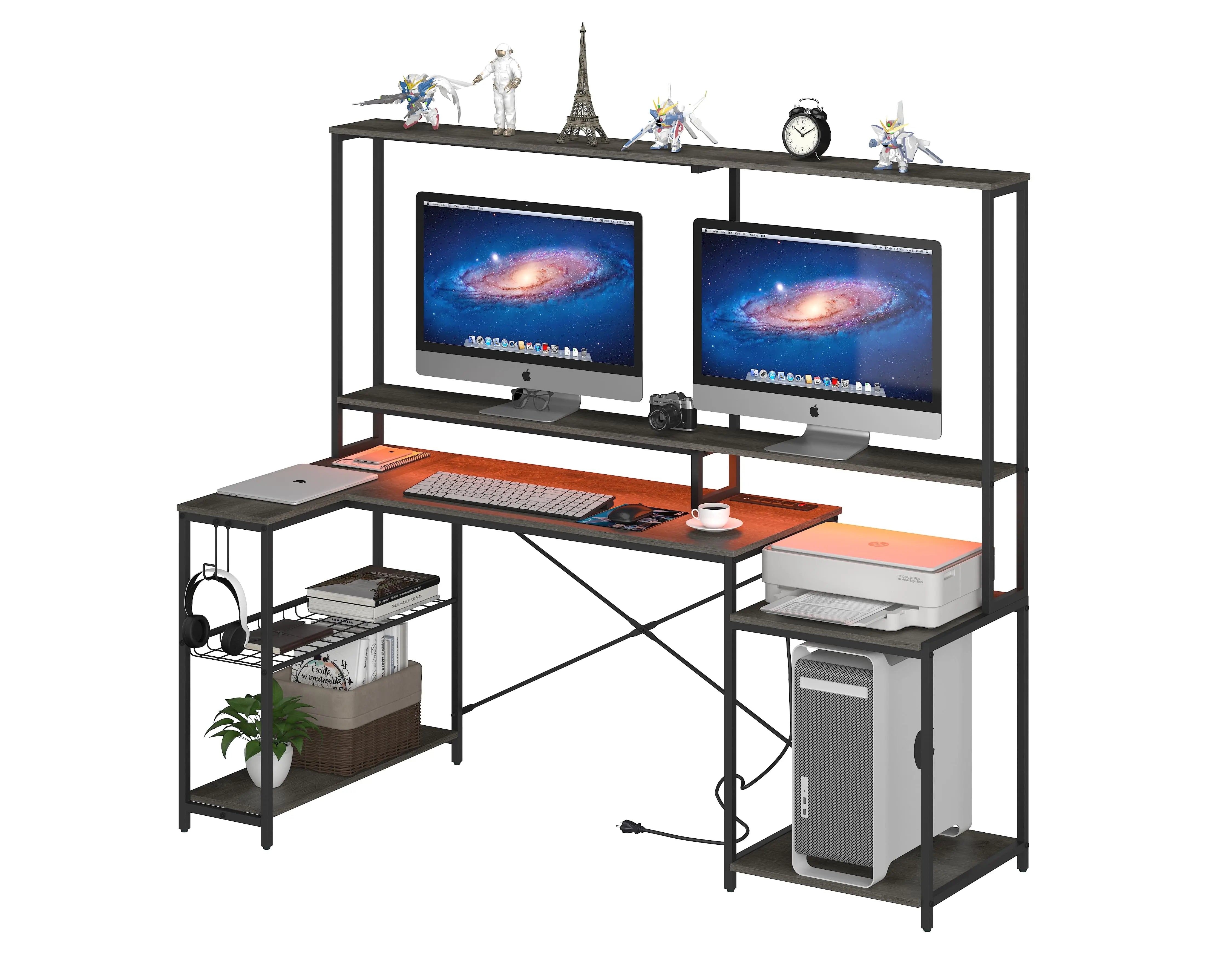 Bestier 71.5 Inch L-Shaped Computer Desk with Built-in Power Outlets & USB Ports - Perfect for Home Office, Gaming Setup, and Small Space Workstations