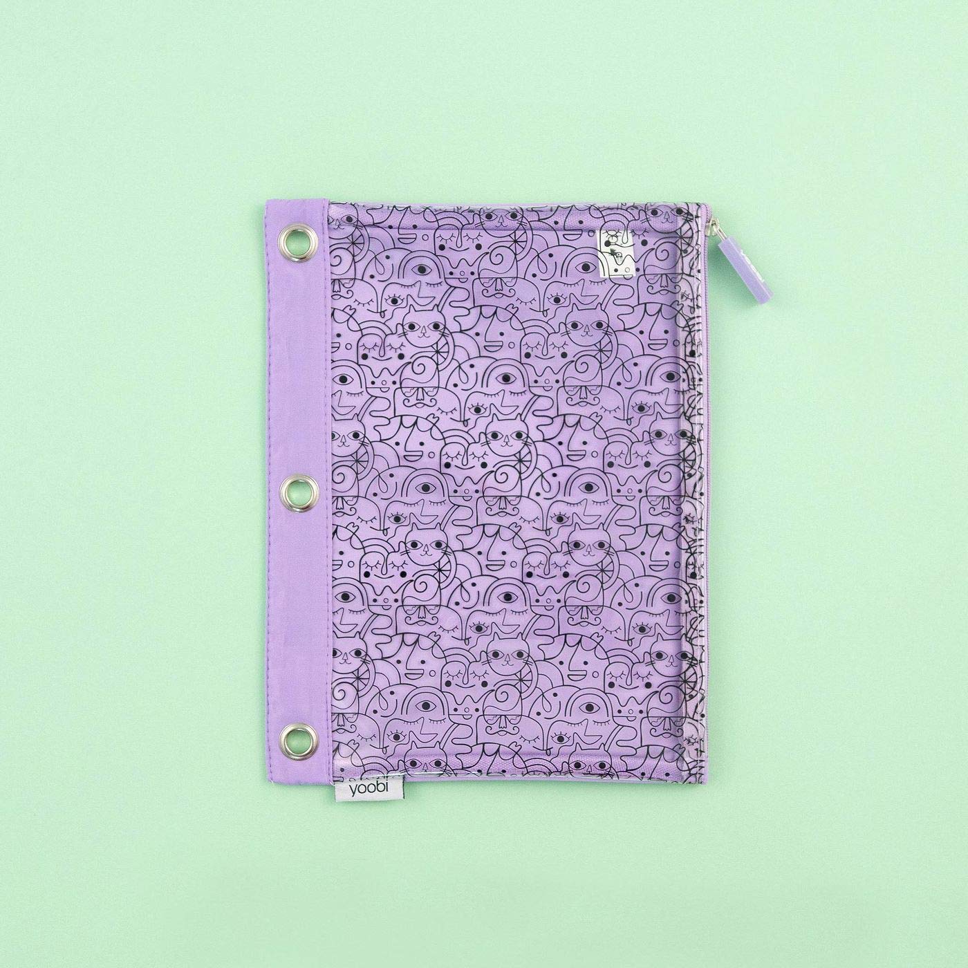 Yoobi Lavender Clear Binder Pencil Case with Zipper - School, Office & Travel Organization for Pens, Markers & Supplies
