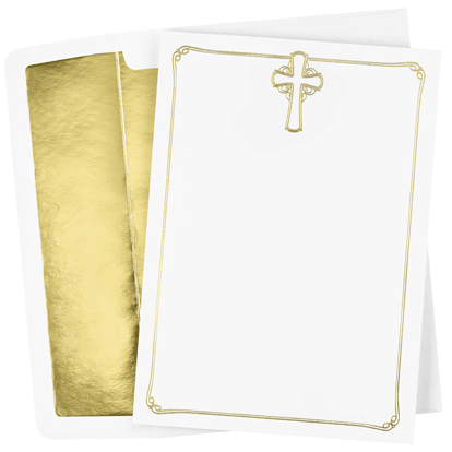 Elegant Foil Cross Invitation Cards with Matching Envelopes - Perfect for Baptisms, Christenings & Religious Celebrations