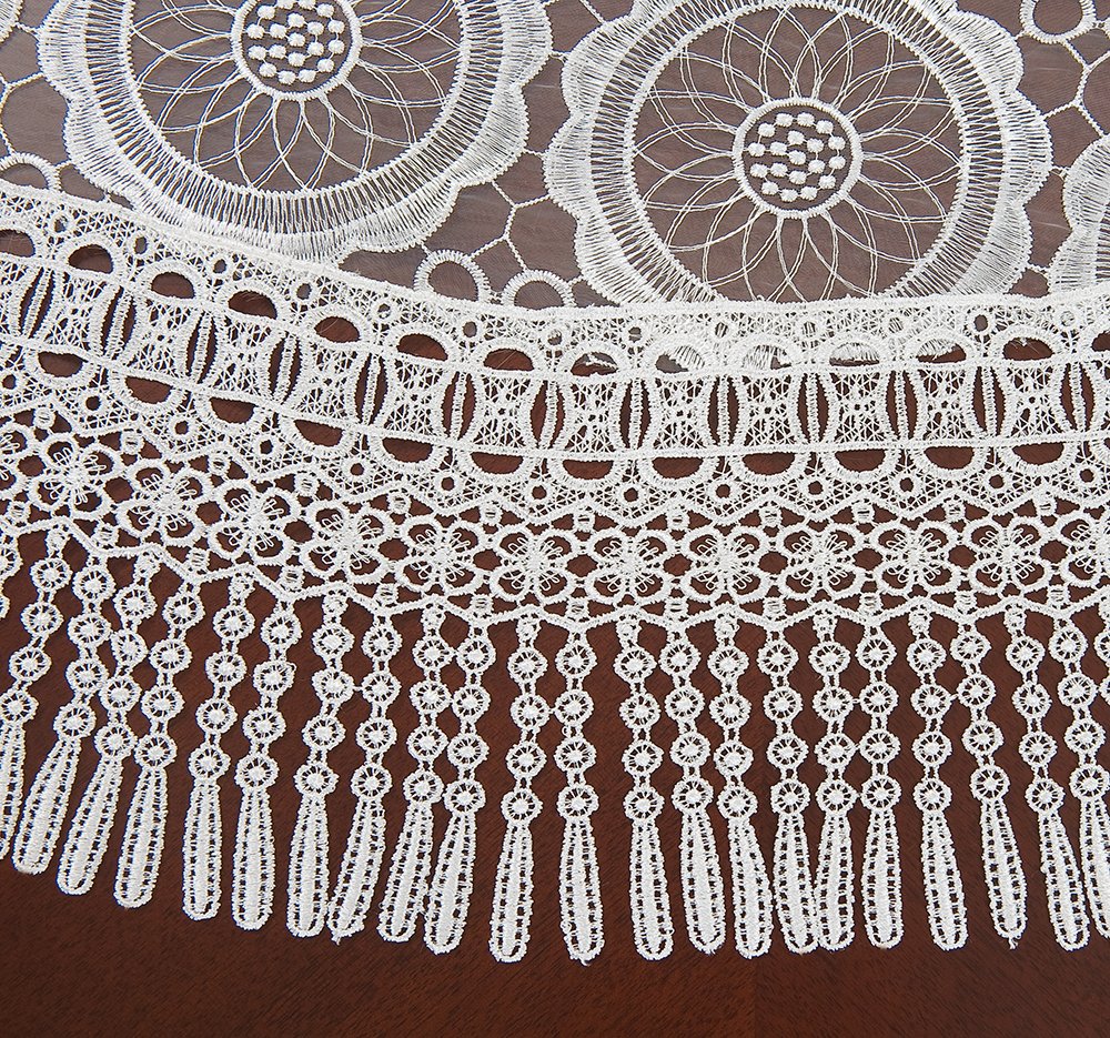 Simhomsen 48 Inch Round White Embroidered Lace Tablecloth - Elegant Dining Table Cover for Weddings, Parties & Formal Events