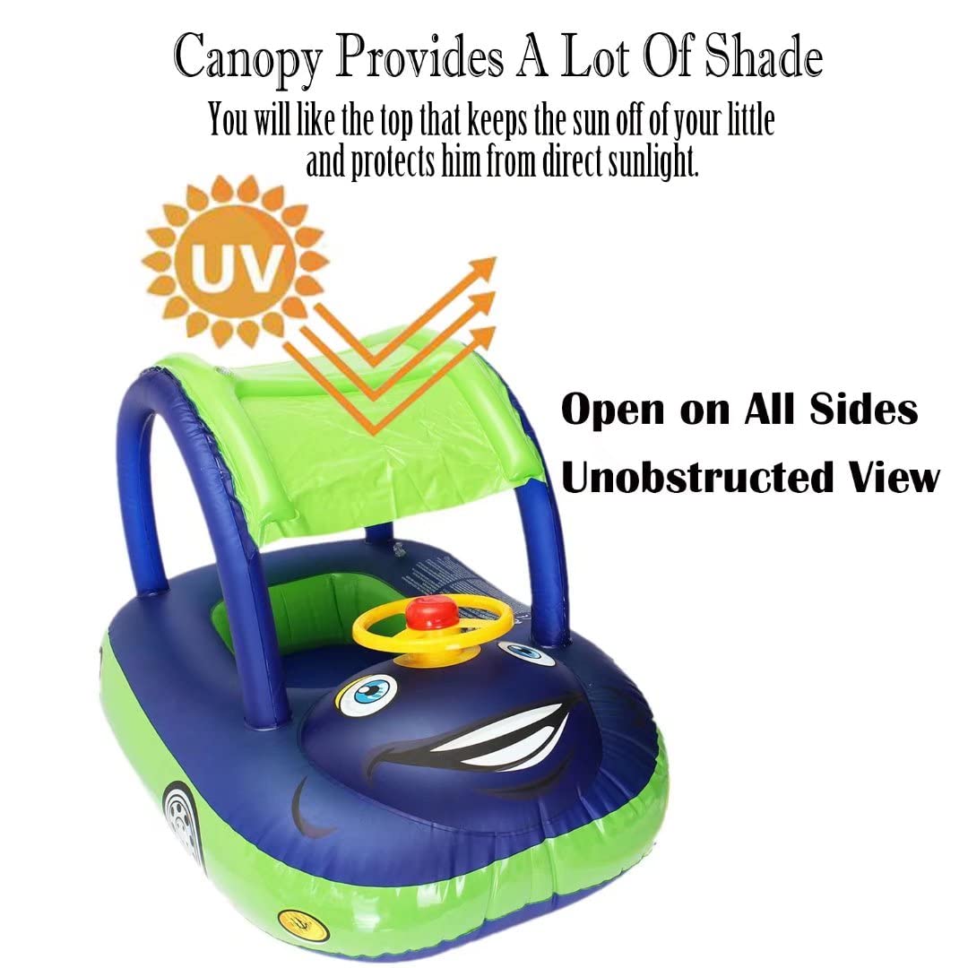 **Inflatable Baby Pool Float with Canopy & Steering Wheel - Sunshade Swim Ring, Toddler Boat Seat for Summer Fun - Perfect for Infants & Kids in Pools, Lakes, and Beach Play**