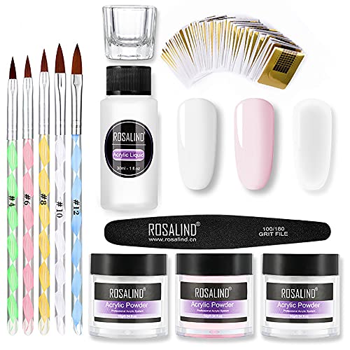 Professional 3 Bottle Nail Kit - White, Pink & Clear Nail Extension Powder with Liquid Monomer Set | Includes Nail Brush, Forms & Tips | Perfect for Nail Art Beginners & DIY Manicures at Home or Salon