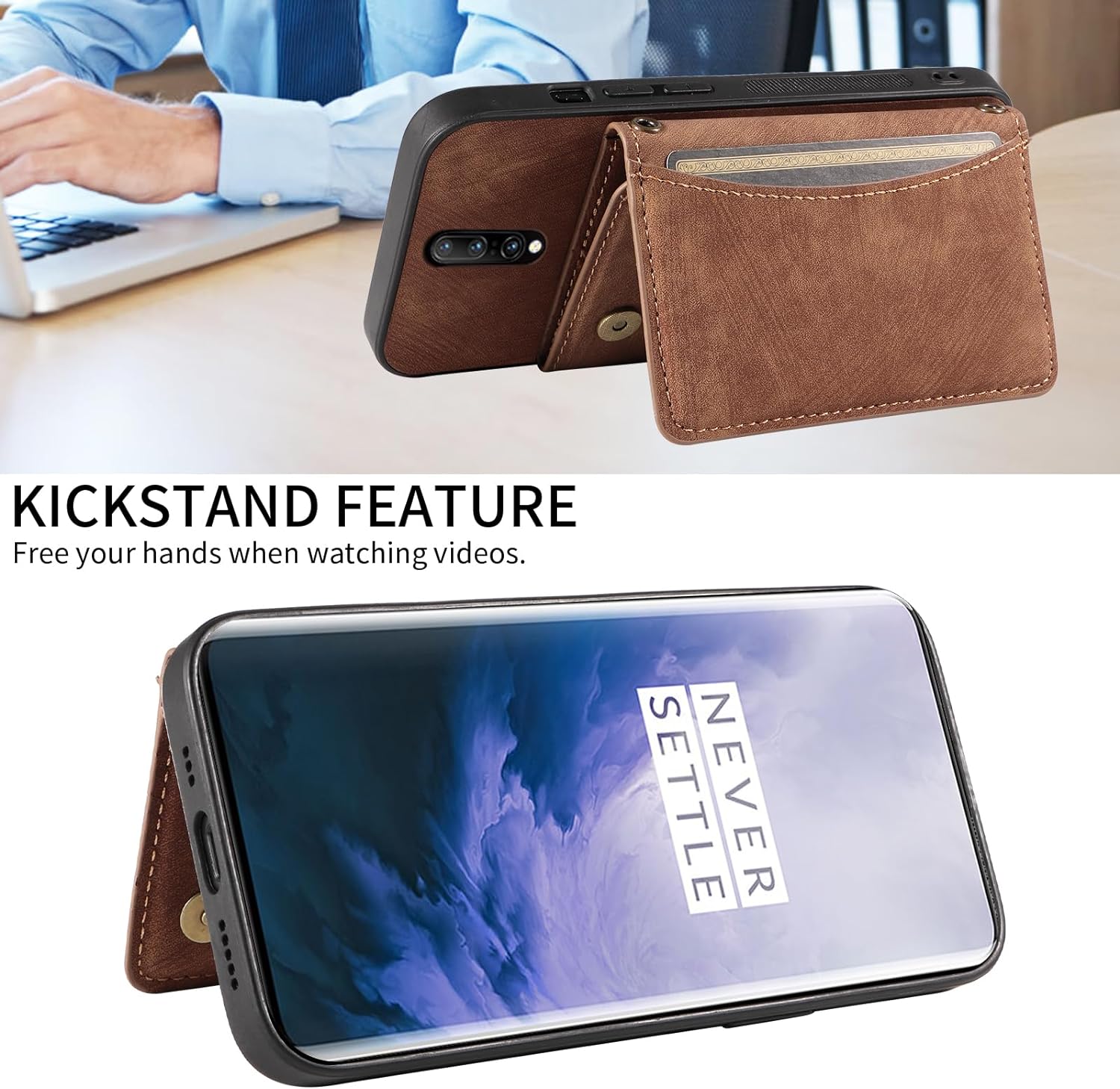 OnePlus 7 Pro Wallet Case with Crossbody Shoulder Strap & Leather Credit Card Holder - Slim Protective Phone Cover for Daily Use, Travel & Business