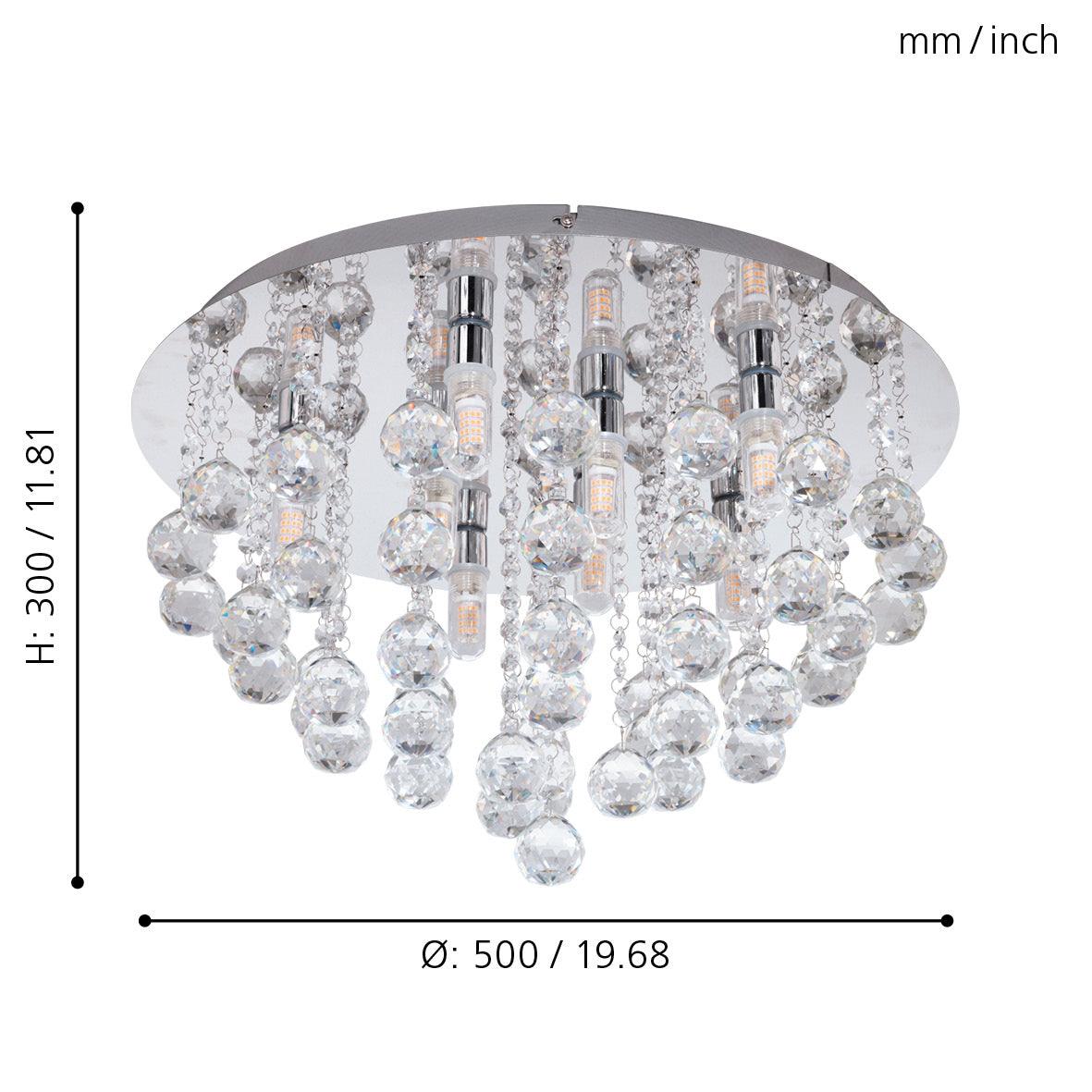 Eglo Almonte Modern Chrome & Glass Crystal Flush Mount Ceiling Light for Bathroom, Vanity, Powder Room – Elegant Lighting Fixture for Home Decor