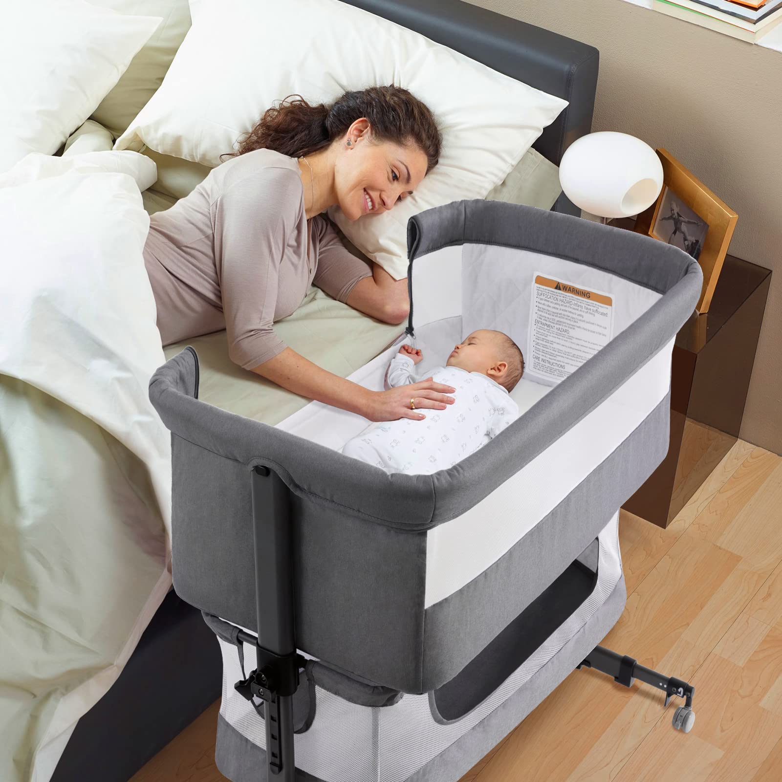 3 in 1 Baby Crib Bedside Sleeper, Adjustable Portable Bassinet for Newborn & Infant - Deep Grey | Perfect for Co-Sleeping, Nursery & Travel