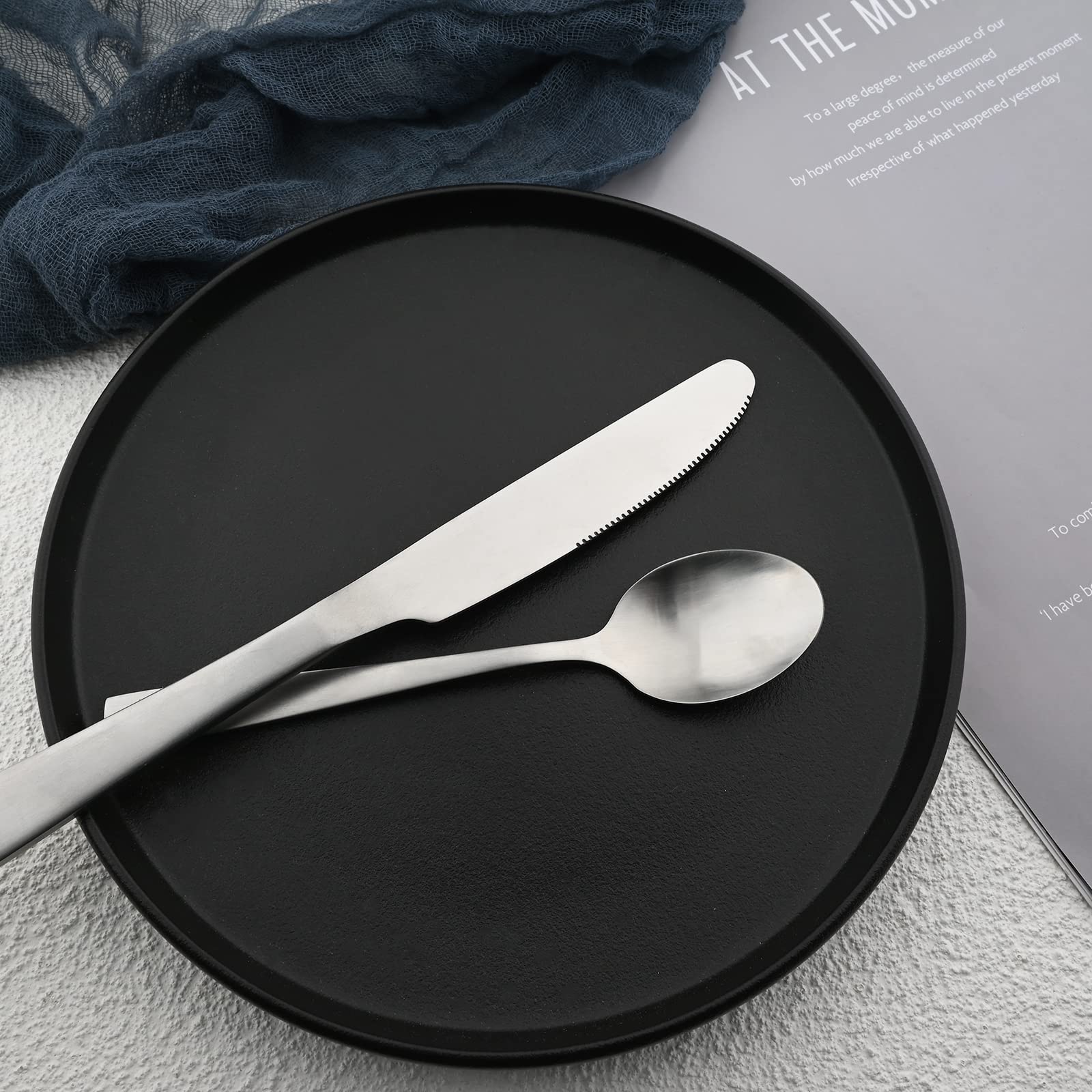 5-Piece Stainless Steel Silverware Set - Matte Silver Flatware for 1 (Knife, Fork, Spoon) | Elegant Dining Utensils for Family Meals, Restaurants & Dinner Parties | Dishwasher Safe Kitchen Cutlery Set