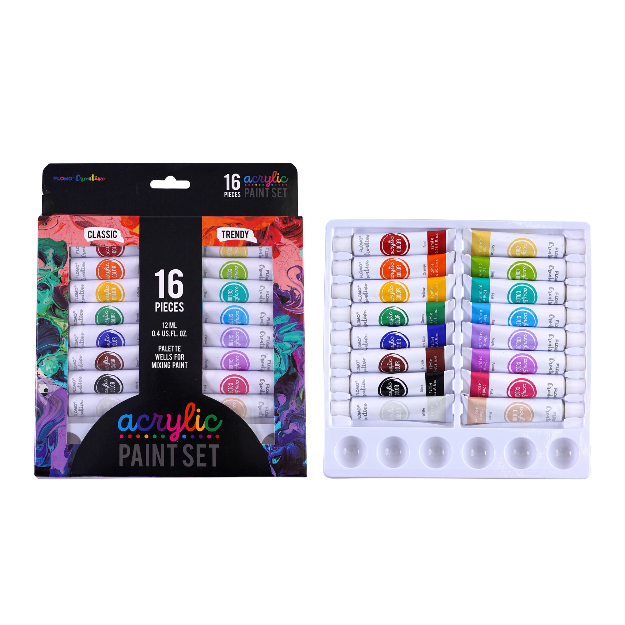 16-Pack 12ml Acrylic Paint Set - Vibrant Colors for Artists, Hobbyists & DIY Crafts - Perfect for Canvas Painting, Model Kits & Home Decor Projects