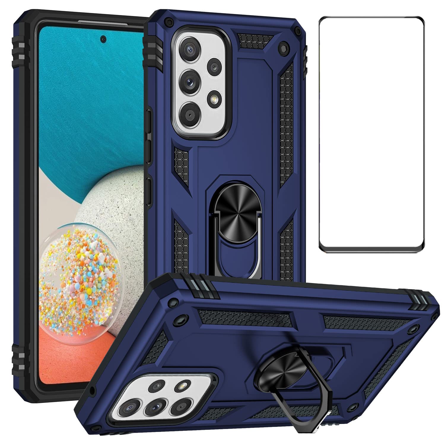 Samsung Galaxy A53 5G Case with Screen Protector - 360° Rotating Ring Kickstand, Military-Grade Shockproof & Magnetic Car Mount Compatible, Protective Phone Cover for Samsung A53 5G (Blue) - Perfect for Work, Travel & Outdoor Activities