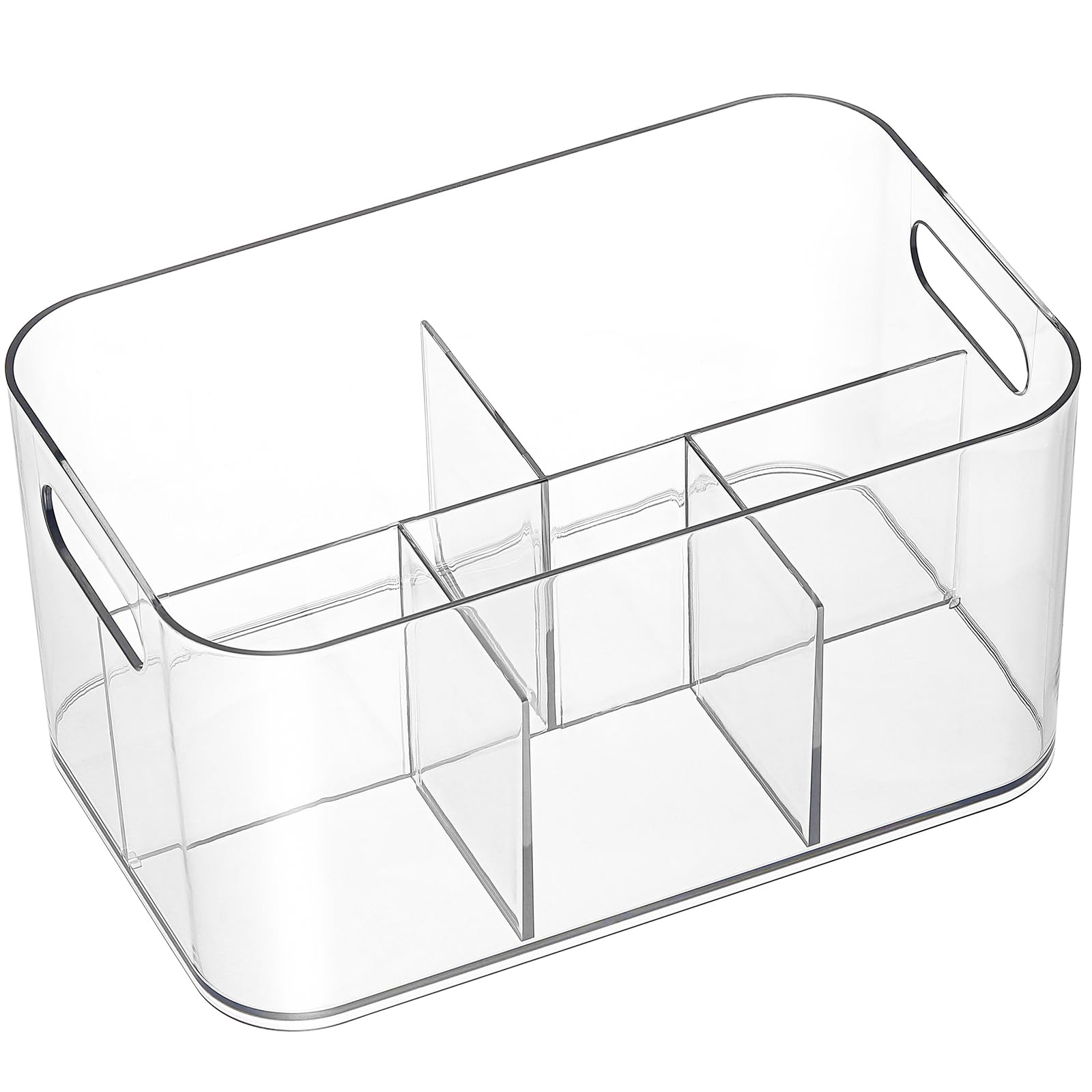 5-Compartment Clear Plastic Storage Bin - Divided Organizer for Art Supplies, Makeup & Cosmetics - Multi-Purpose Storage Container for Vanity, Bathroom, Kitchen, Office & Crafts - Perfect for Organizing Brushes, Nail Polish, Office Supplies & Cleaning Items (1 Pack)