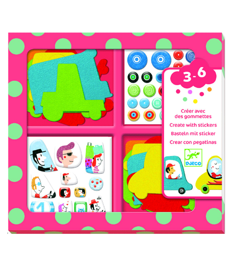 Creative Car Sticker Activity Kit for Kids by Djeco – Fun DIY Sticker Art for Boys & Girls, Perfect for Travel, Birthday Gifts & Classroom Crafts