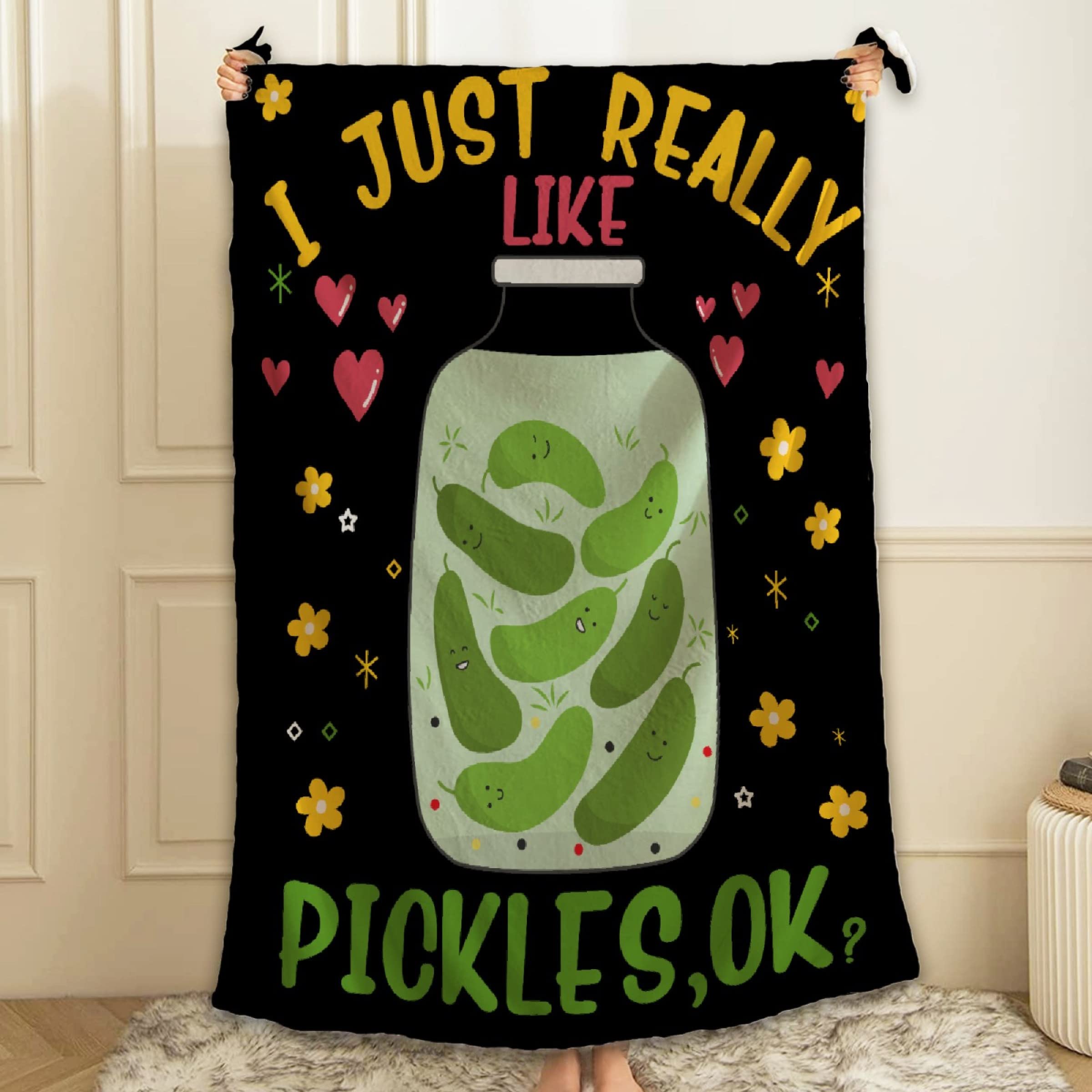 Funny Pickle Lovers Throw Blanket - Super Soft Flannel Fleece Blanket 120x90 Inch for Bed, Couch & Sofa - Cozy Home Decor, Perfect Gift for Family & Friends - Great for Movie Nights, Camping & Travel
