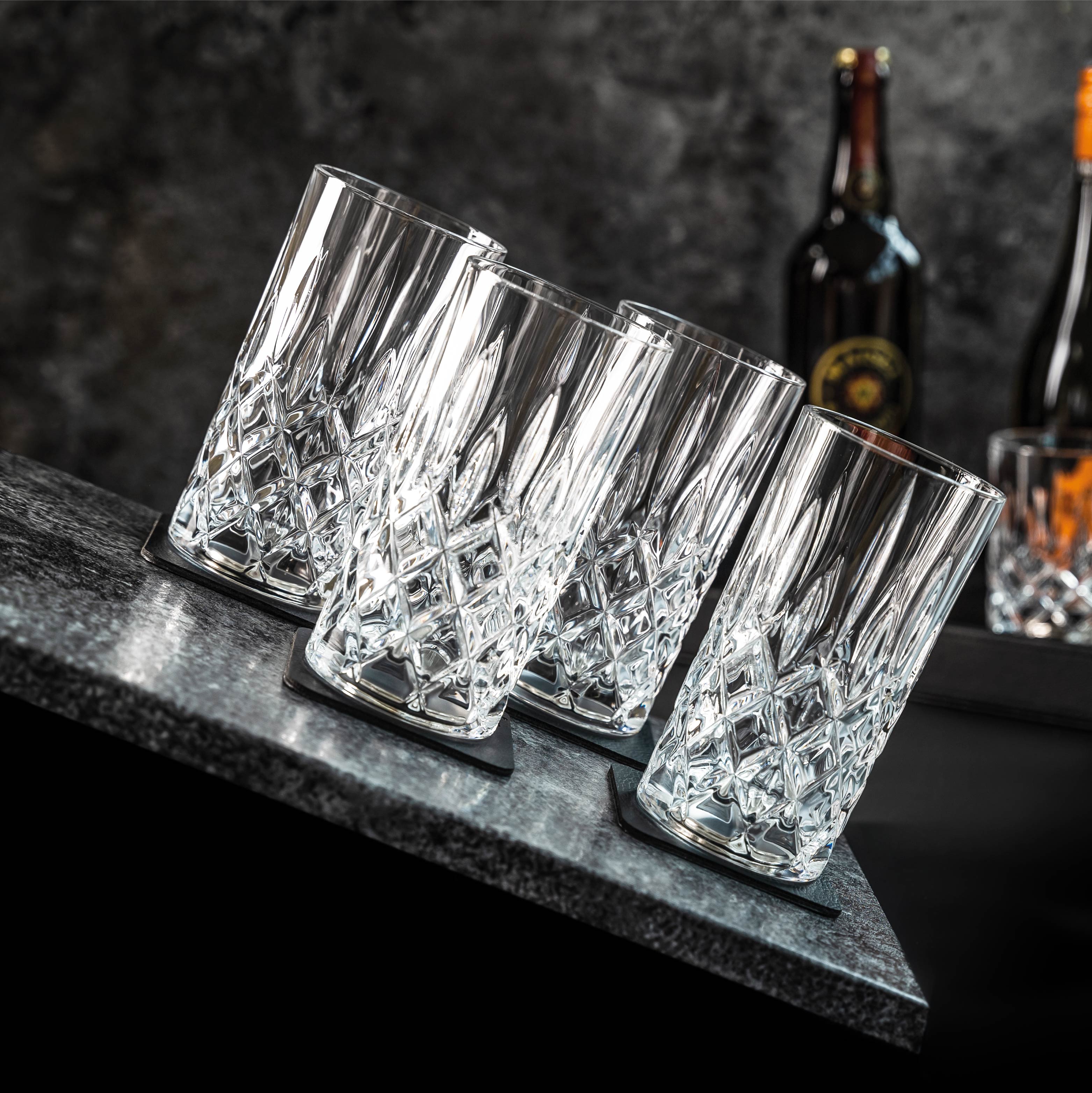 Premium Crystal Long Drink Glasses with Magnet Base - Elegant Barware for Cocktails, Iced Tea, and Beverages - Perfect for Home Bars, Parties, and Gifts