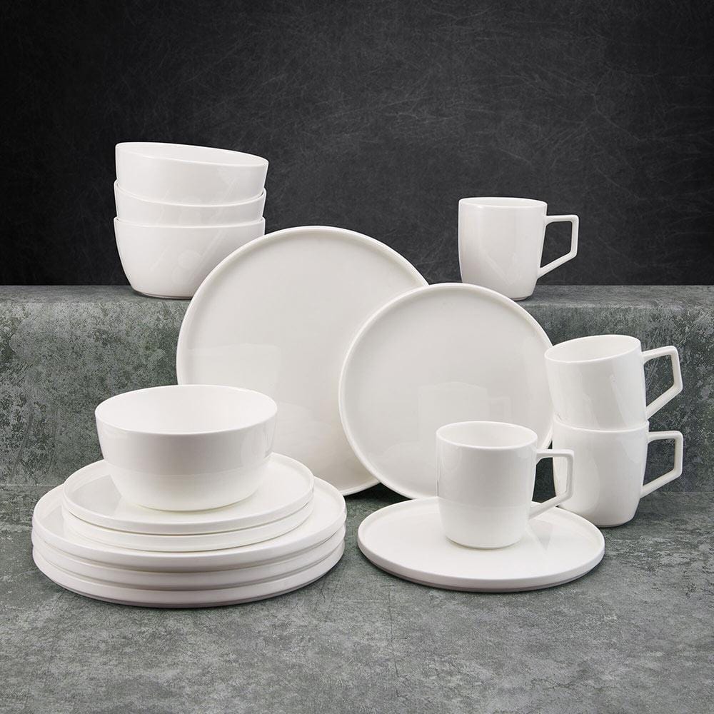 Sloane 16-Piece Dinnerware Set - Porcelain Dinner Plates, Bowls, Mugs for 4 People - Elegant Tableware for Family Dinners, Parties & Restaurant Use
