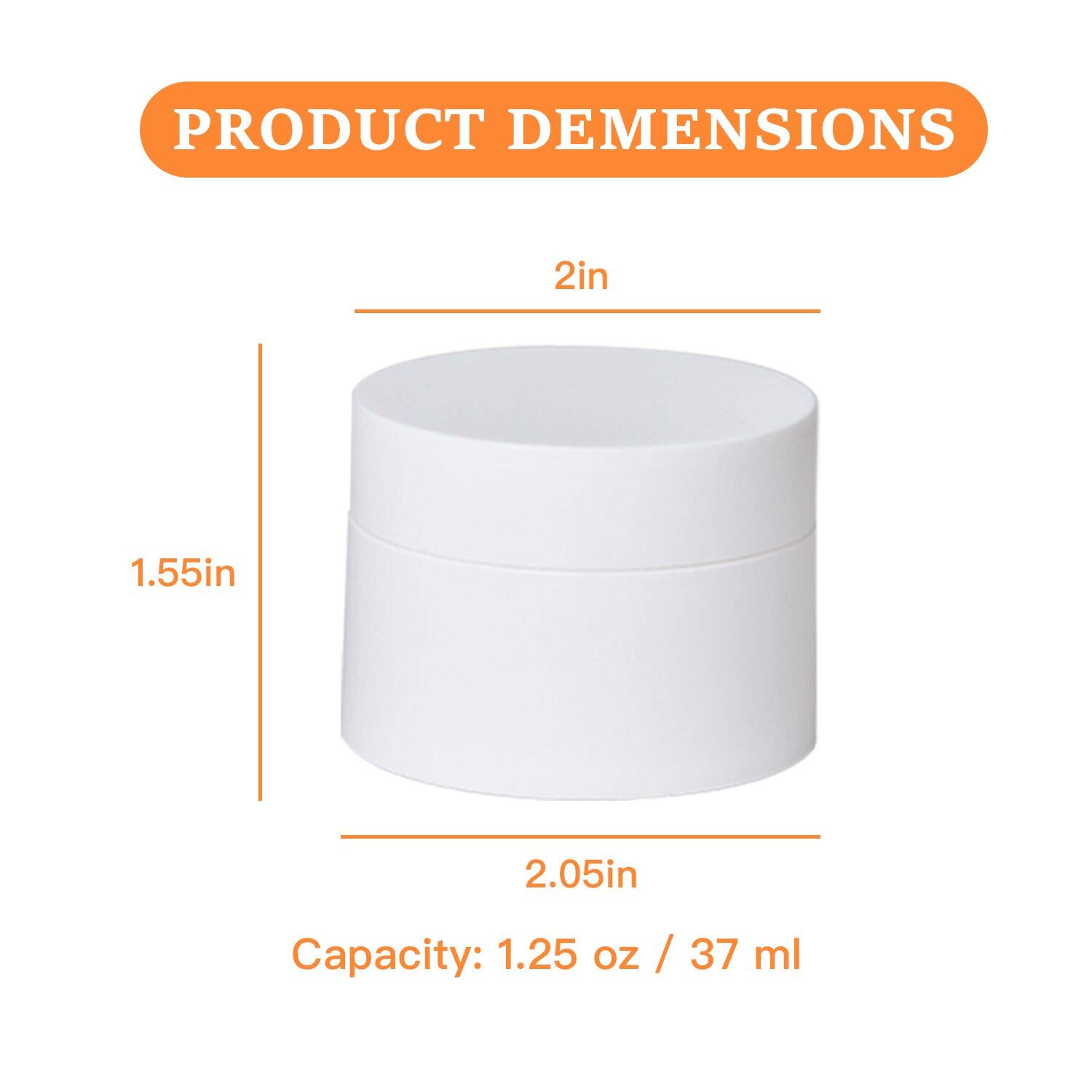 Akamino 12-Pack White Plastic Lotion Jars with Inner Liners & Dome Lids - 1.25oz/37ml Refillable Airtight Containers for Cosmetics, Creams, Makeup & Travel Storage - Perfect for Salons, DIY Beauty Products & Home Organization