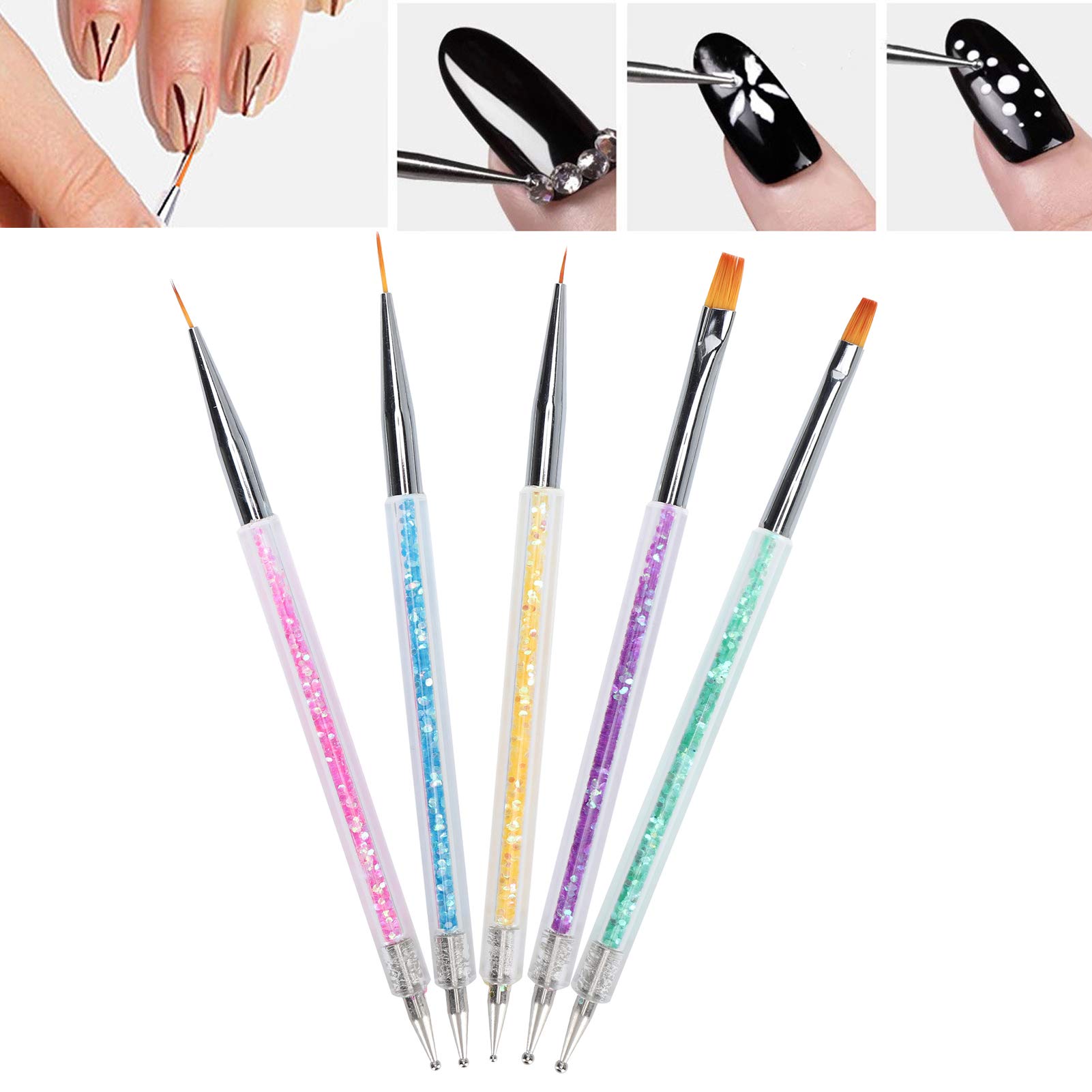 Professional Nail Art Brush Set - Double-Ended Dotting & Liner Pen for Acrylic, Gel & Nail Painting - Corrosion Resistant Tools for Salon & Home Manicure - Perfect for Nail Art Designs, Detailing & Dotting Work