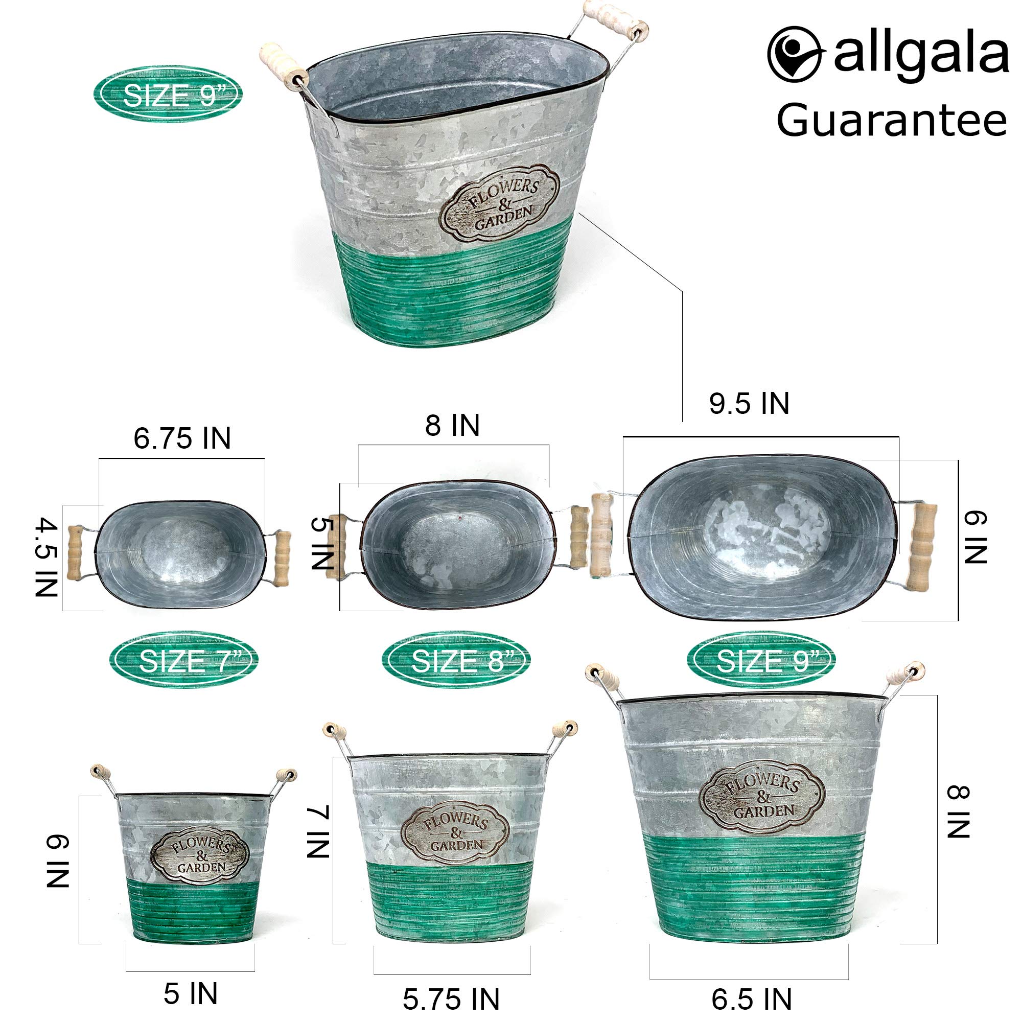 Allgala Galvanized Planter Pot - 9 Inch Oval Metal Flower Pot for Indoor & Outdoor Plants - Rust-Resistant Garden Decor for Patio, Balcony, and Home Decoration